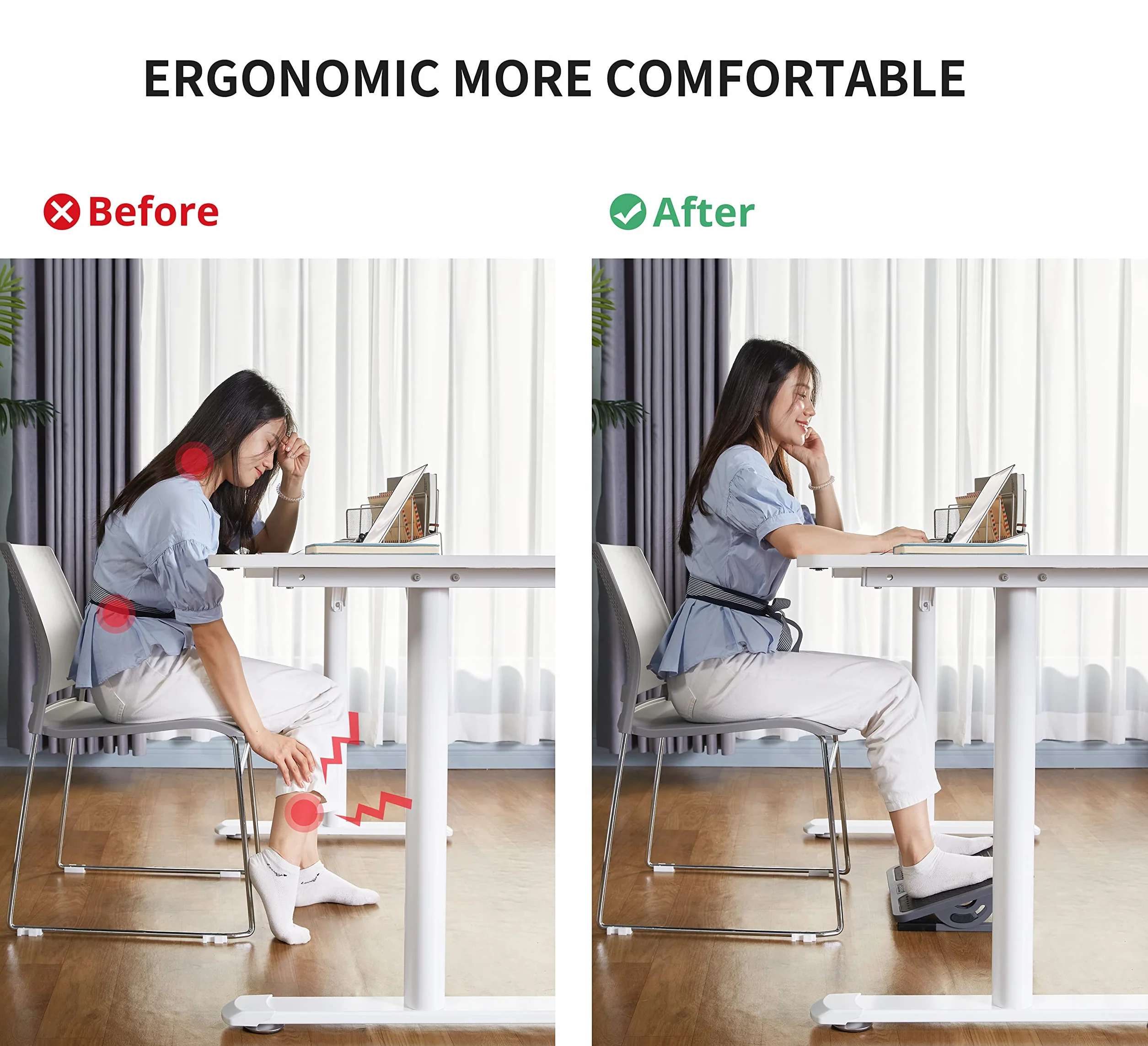 EUREKA ERGONOMIC Regulowany podnóżek z powierzchnią masującą, biurowy podnóżek pod biurkiem z metalową ramą, kąt nachylenia 20 stopni