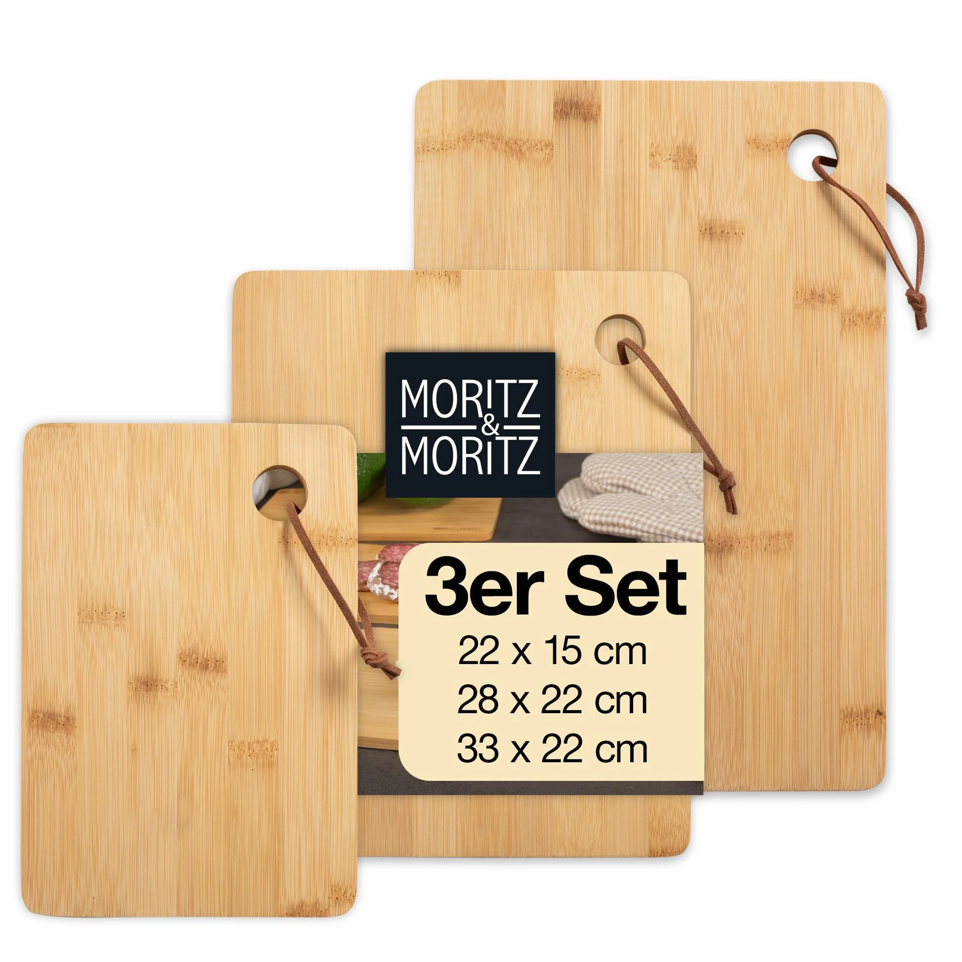 Moritz & Moritz bambusowe deski do krojenia zestaw 3 sztuk 33x22 28x22 22x15 cm