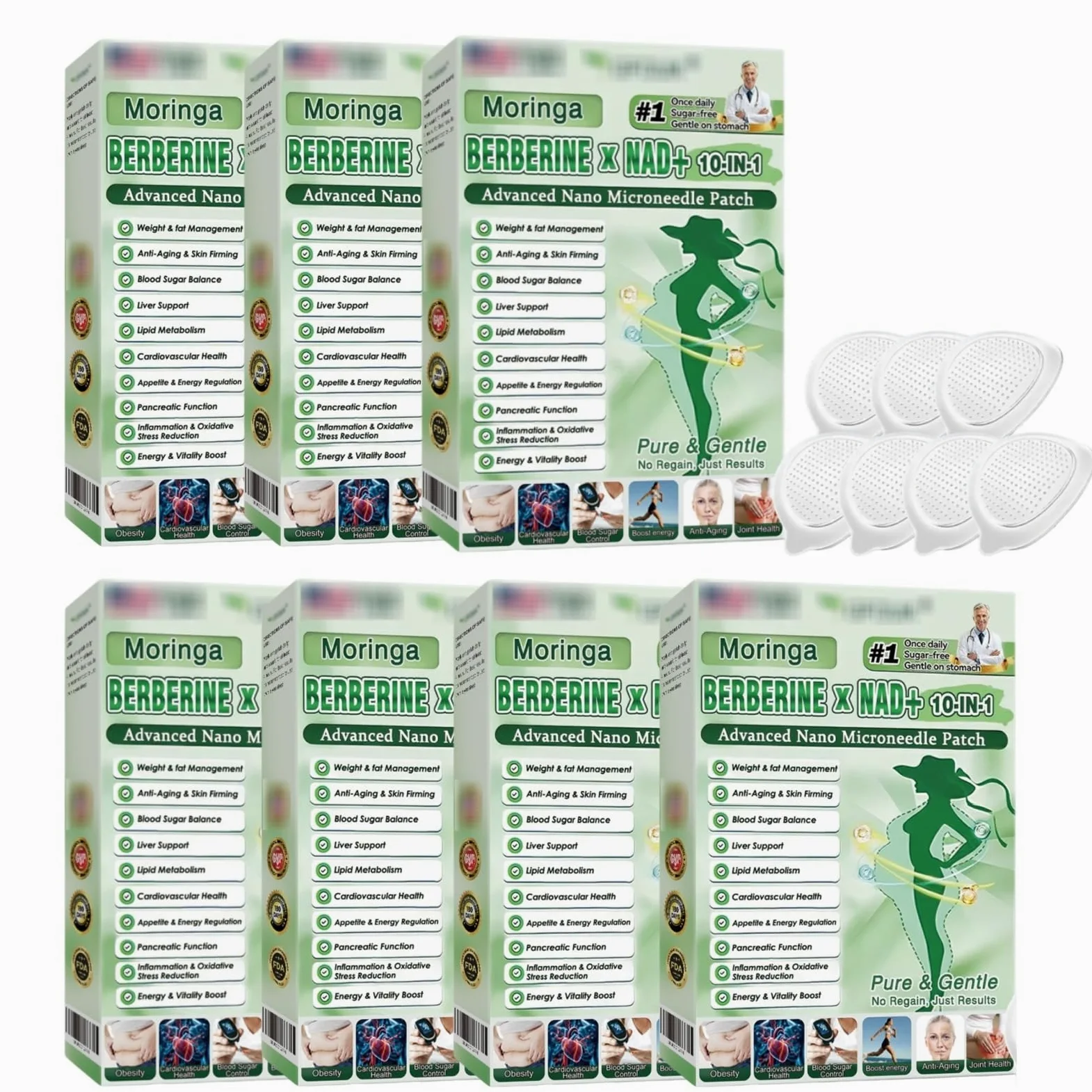 Plaster Moringa x Berberine 10 w 1, plaster odchudzający Nano Microneedle, skóra Naturalne składniki, ujędrniający, łatwy w aplikacji, niewidoczny pod ubraniem, idealny dla mężczyzn i kobiet