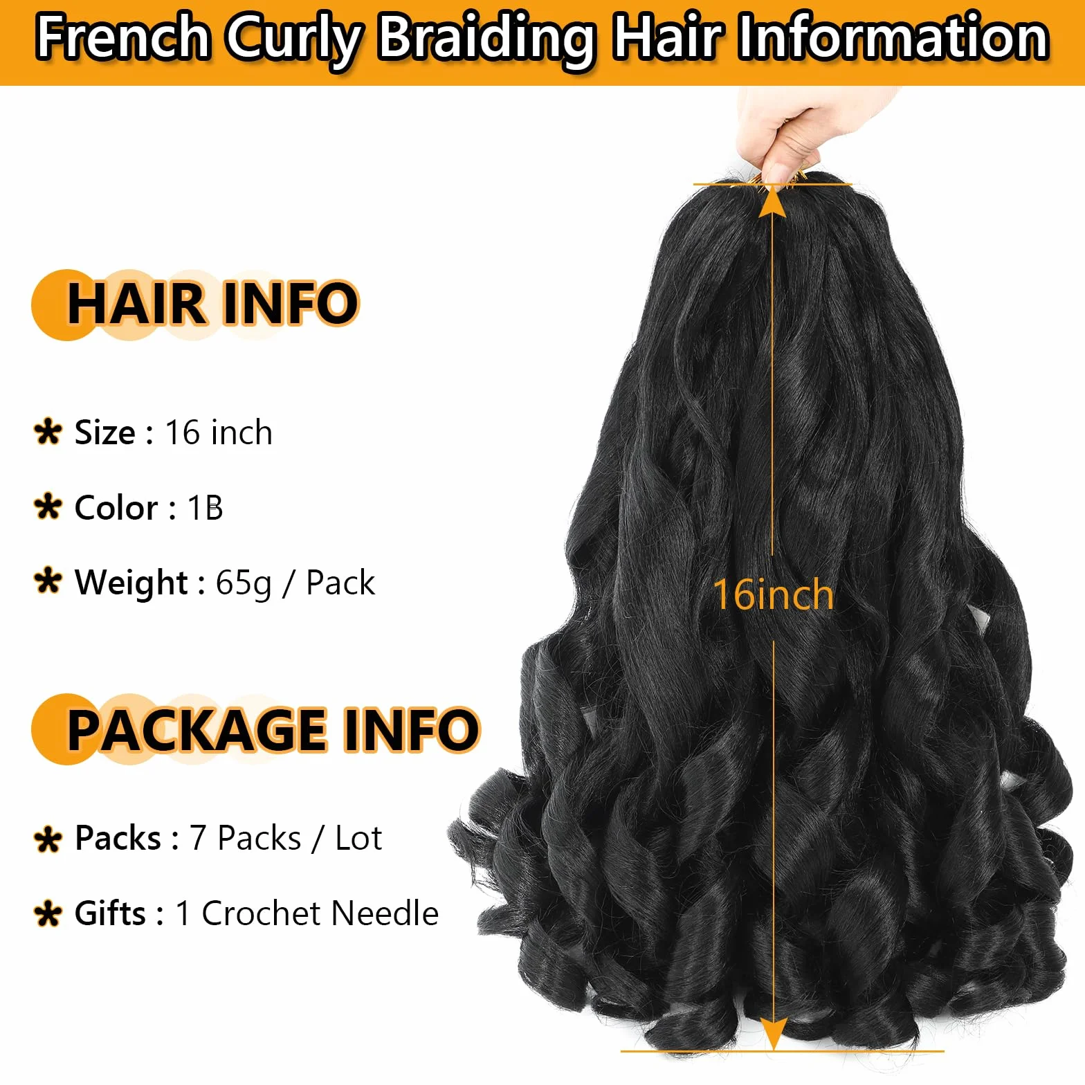 Francuskie Curl Braiding Hair Pre Stretched 16 Inch Braiding Hair 1B Luźne Wavy Pre Stretch Hair Braiding Hair for Black Women (16 cali (7 opakowań), 1B)