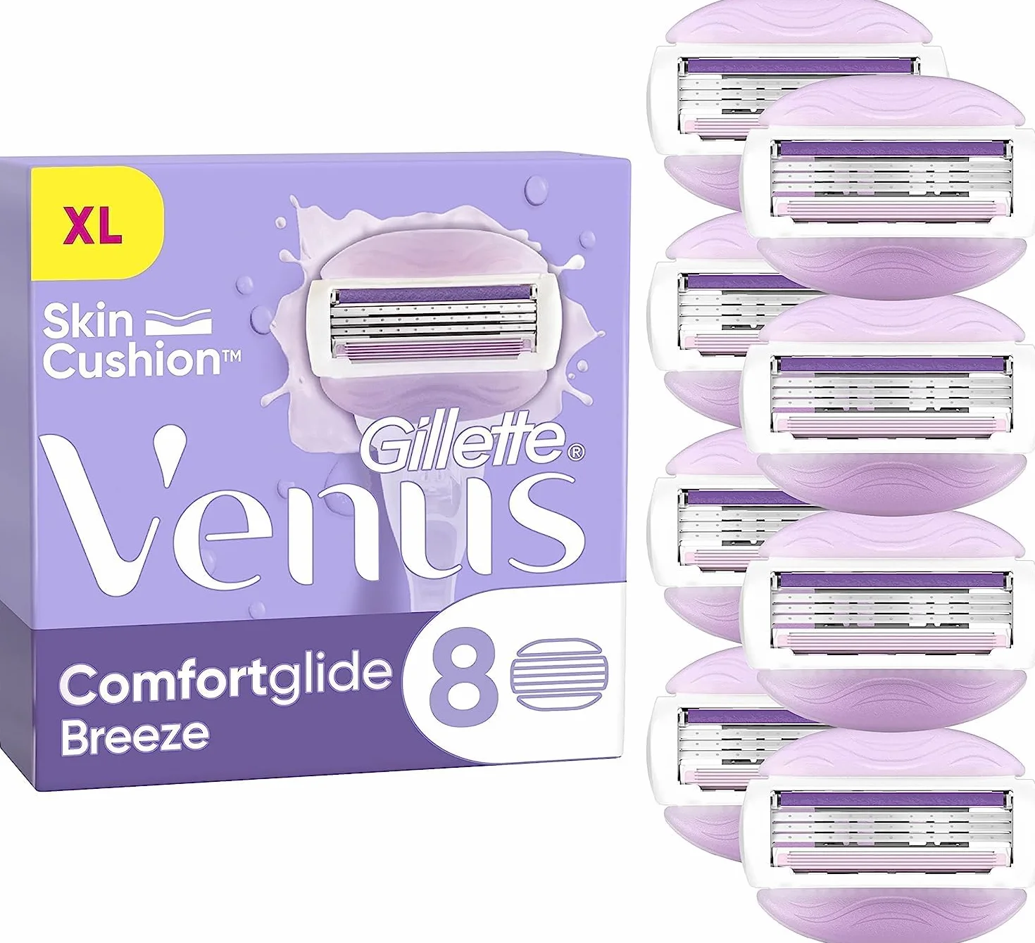 Gillette Venus Comfortglide Breeze wkłady do golenia dla kobiet, 8 sztuk, 3 wbudowane ostrza dla gładkiego, dokładnego golenia, które trwają