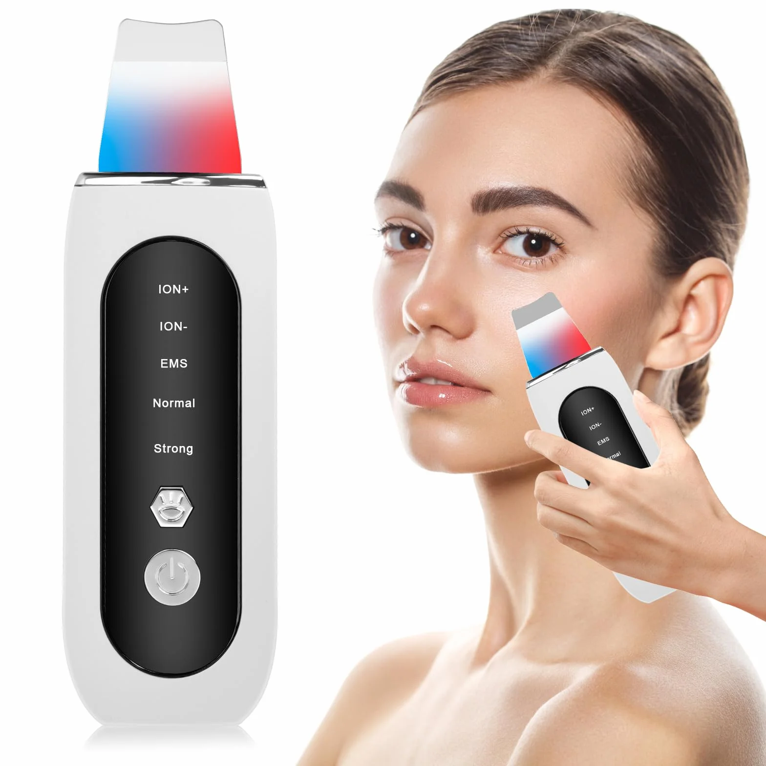 LURICO Skin Scrubber ultradźwiękowe urządzenie do peelingu ultradźwiękowego z 5 trybami pracy i czerwonym światłem, niebieskie światło, oczyszczanie porów, usuwanie wągrów, ultradźwiękowe oczyszczanie