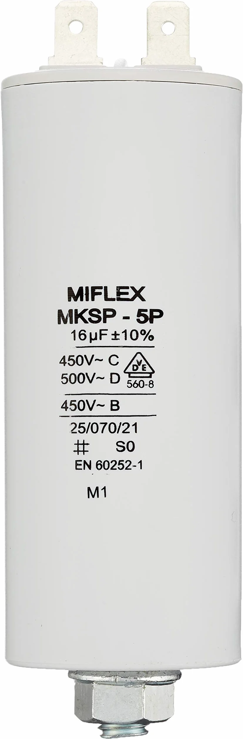 Kondensator rozruchowy kondensator silnika 16µF 450V 35x83mm wtyczka M8; Miflex; 16uF