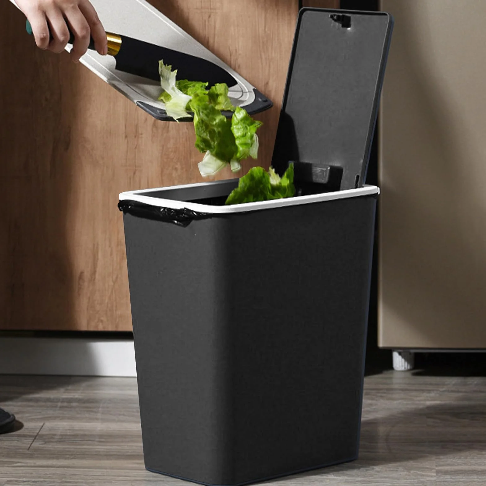 Kosz na śmieci z pokrywą 13 l pojemnik do recyklingu z prasą górną