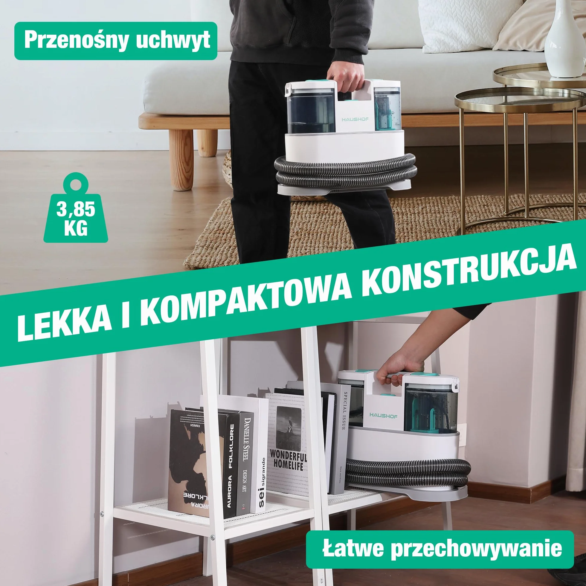 HAUSHOF StainZapper Pro odkurzacz do dywanów, 450 W, 12 kPa, środek do czyszczenia tapicerki, 1,5 + 0,8 l, ze środkiem czyszczącym i szczotką do fug, środek do czyszczenia dywanów, sof, tapicerki