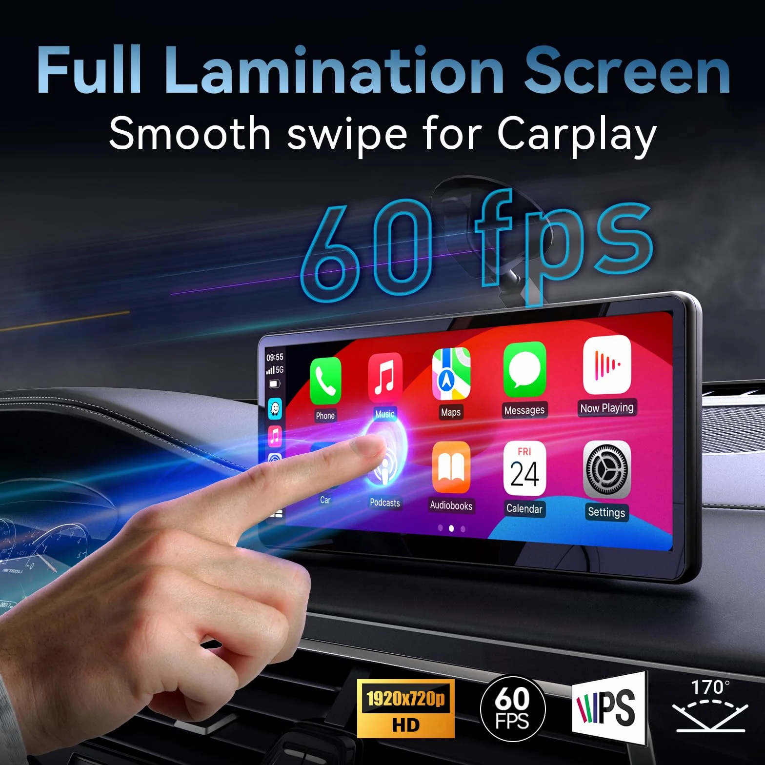 MINIX Przenośny, w pełni laminowany ekran, bezprzewodowe CarPlay do samochodu, 8,9 cala, ekran dotykowy 1920 x 720 HD 60 FPS, obsługa CarPlay i Android Auto, kompatybilny z przyciskami na kierownicy
