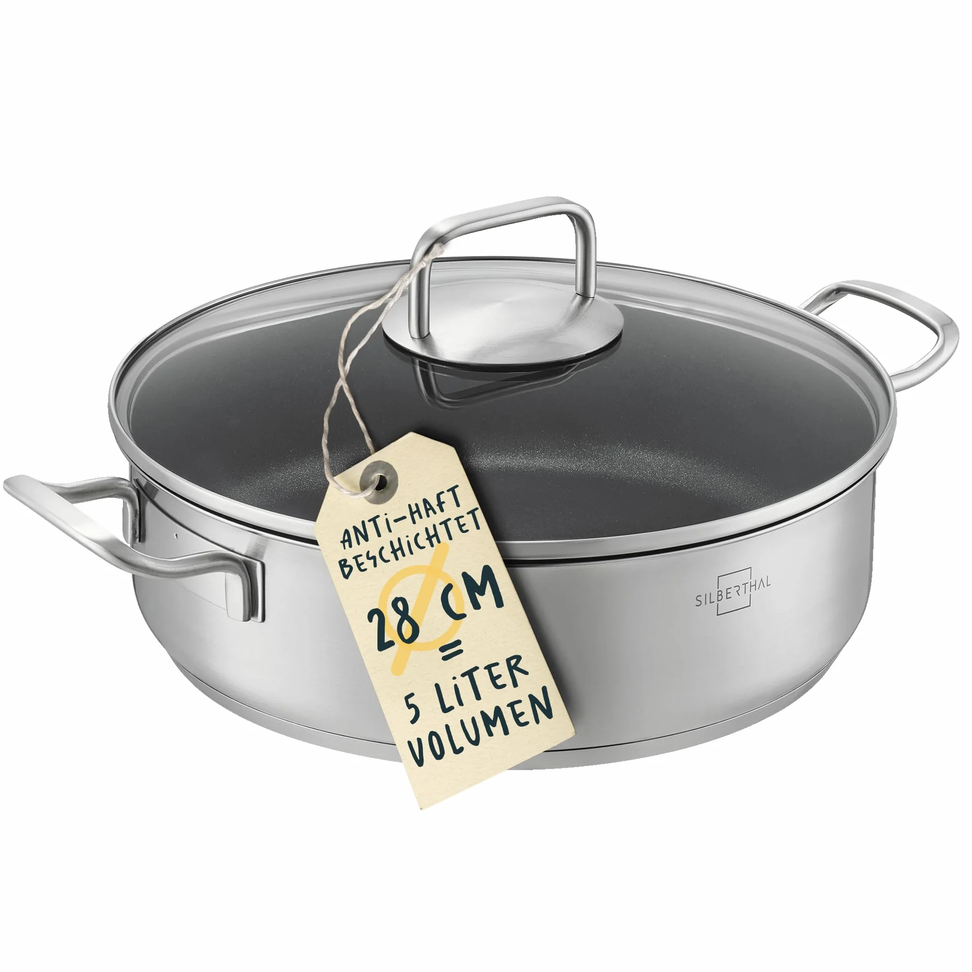 SILBERTHAL Patelnia do duszenia 28 cm z pokrywką do piekarnika 250°C indukcyjna 5 l