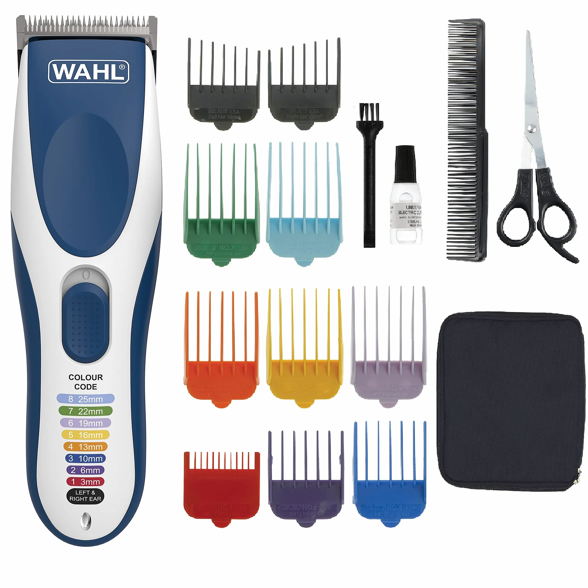 Wahl Color Pro bezprzewodowa maszynka do strzyżenia włosów, maszynka do strzyżenia włosów dla mężczyzn, golarka do włosów, męska maszynka do strzyżenia włosów z oznaczeniem kolorystycznym, przewodnik do strzyżenia włosów, łatwe strzyżenie w domu.
