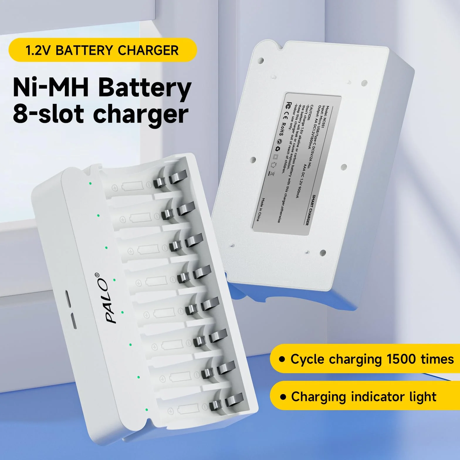 Akumulatory AA z ładowarką, 8 gniazd 5 V/2 A, przenośne szybkie ładowanie USB do akumulatorów Ni-MH 1,2 V, niezależne ładowanie, 12 akumulatorów AA z ładowarką