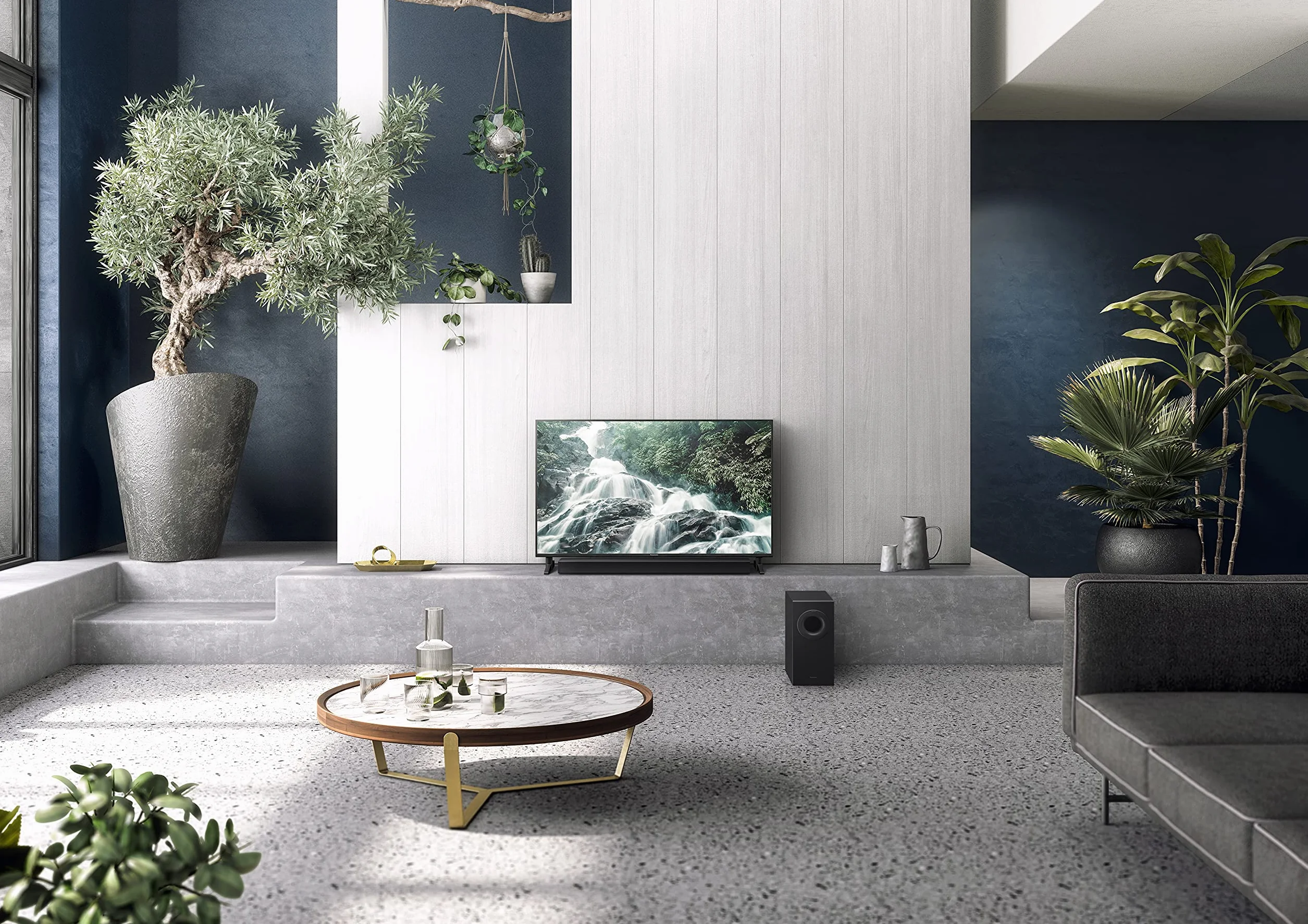 Panasonic SC-HTB490 smukły soundbar z potężnym basem (320W, bezprzewodowy Subwoofer, HDMI, Bluetooth, Porty Bass Reflex, 5 trybów dźwięku), czarny