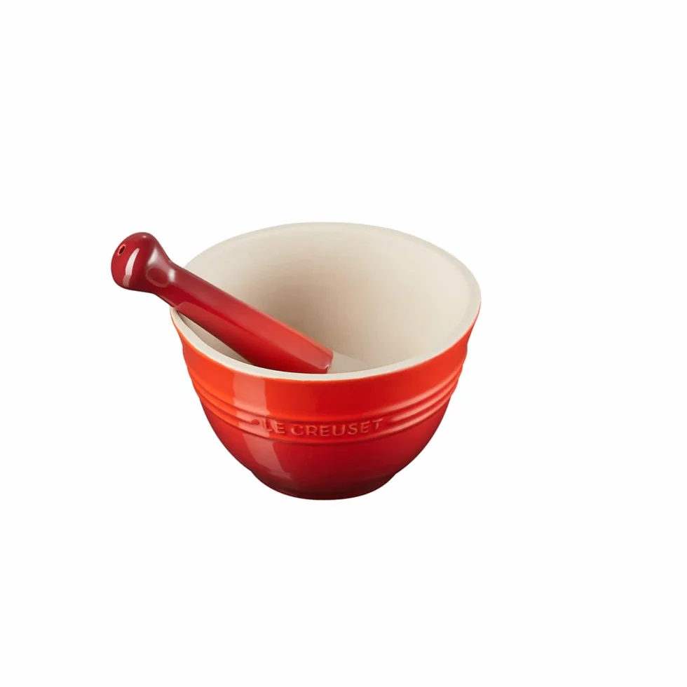 Le Creuset Zaprawa i tłuczek, emaliowana kamionka 11,5 cm, 360 g, 300 ml, Wiśniowy, 81209300600003