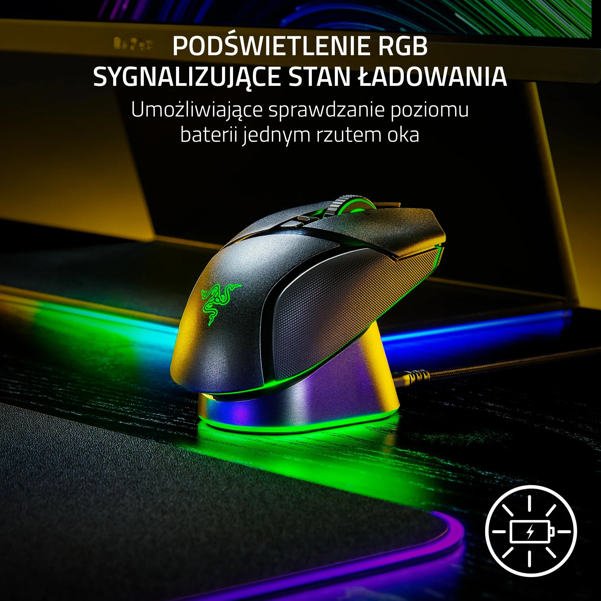 Razer Stacja dokująca do myszy i krążek ładujący – magnetyczna bezprzewodowa stacja ładująca i moduł ładujący dla kompatybilnych myszy (magnetyczna stacja dokująca ze statusem ładowania oświetlenie