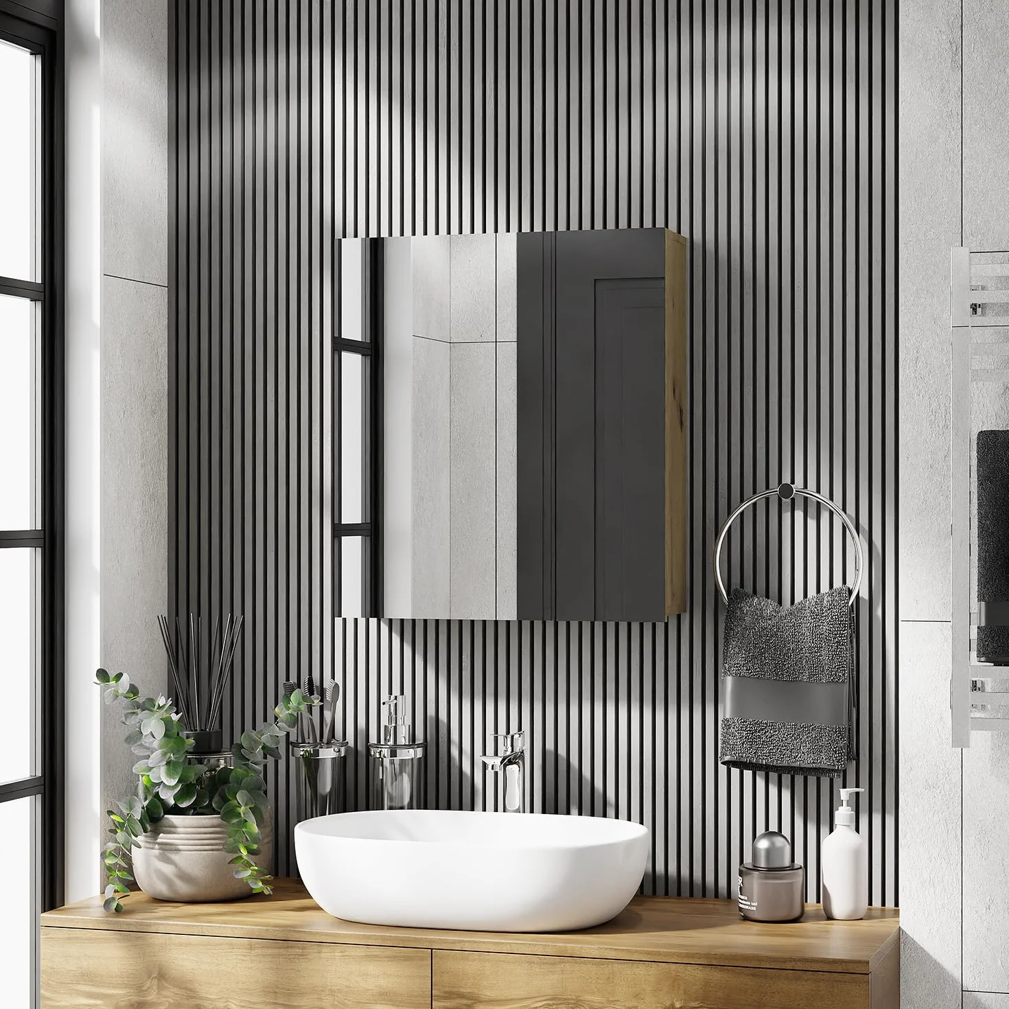 Planetmöbel Merkur szafka z lustrem łazienka 60 cm wisząca dąb Artizan 60x67x16 cm