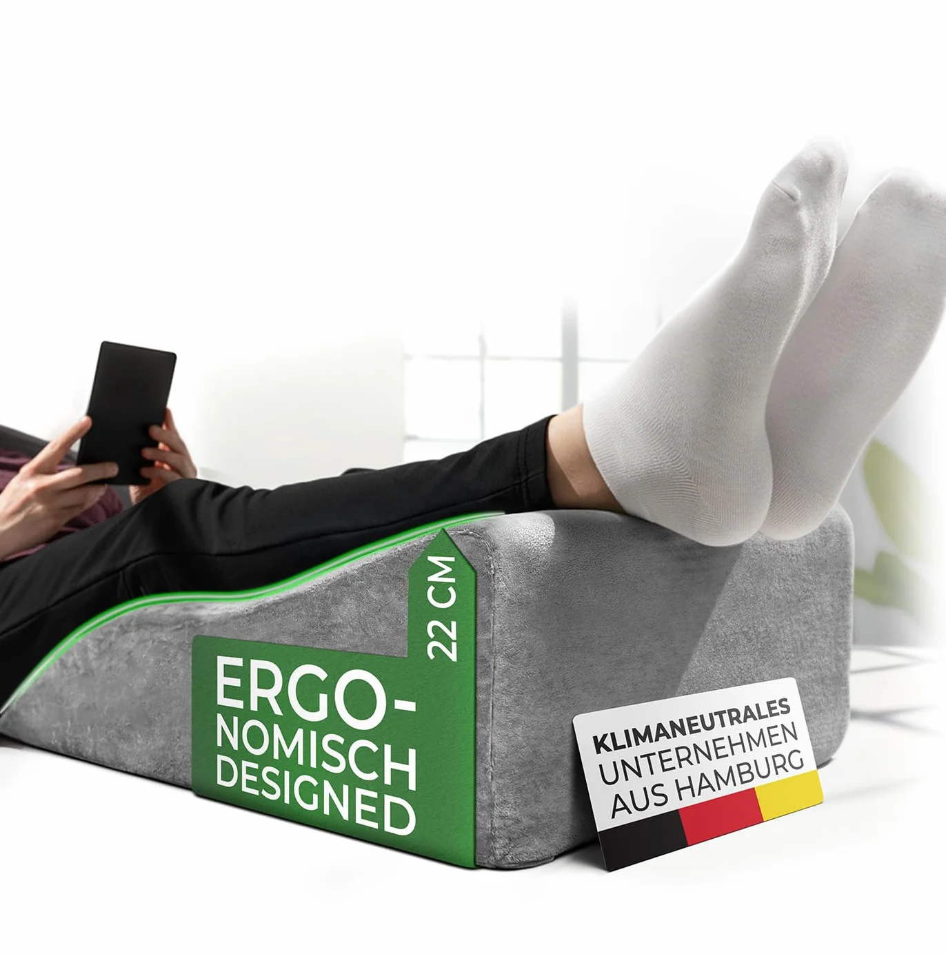 Ergonomiczna poduszka przeciwżylakowa do unoszenia nóg - podkładka pod nogi do unoszenia nóg - poduszka do unoszenia nóg - poduszka klinowa, poduszka wspornikowa dla nóg i kolan, idealna jako poduszka