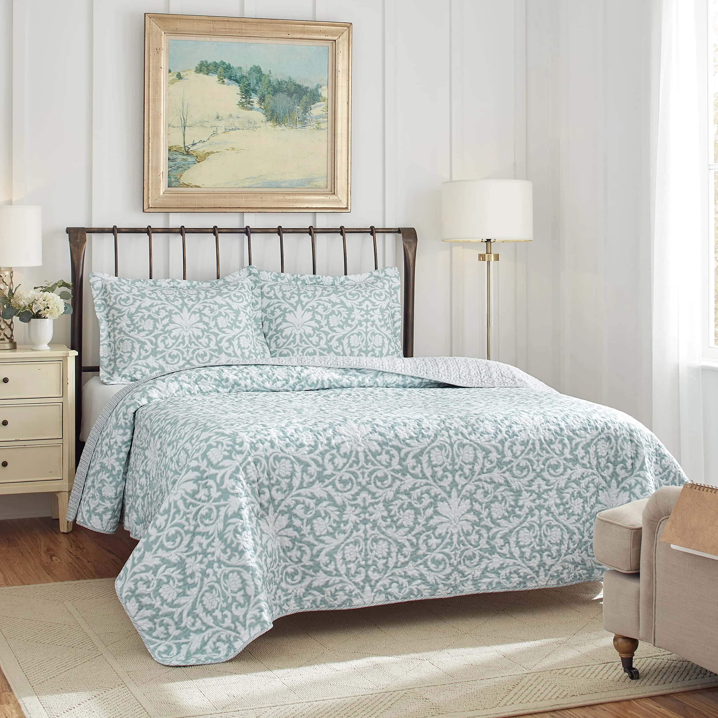 Laura Ashley Zestaw kołder King ultramiękka pościel całoroczna dwustronna narzuta niebieska
