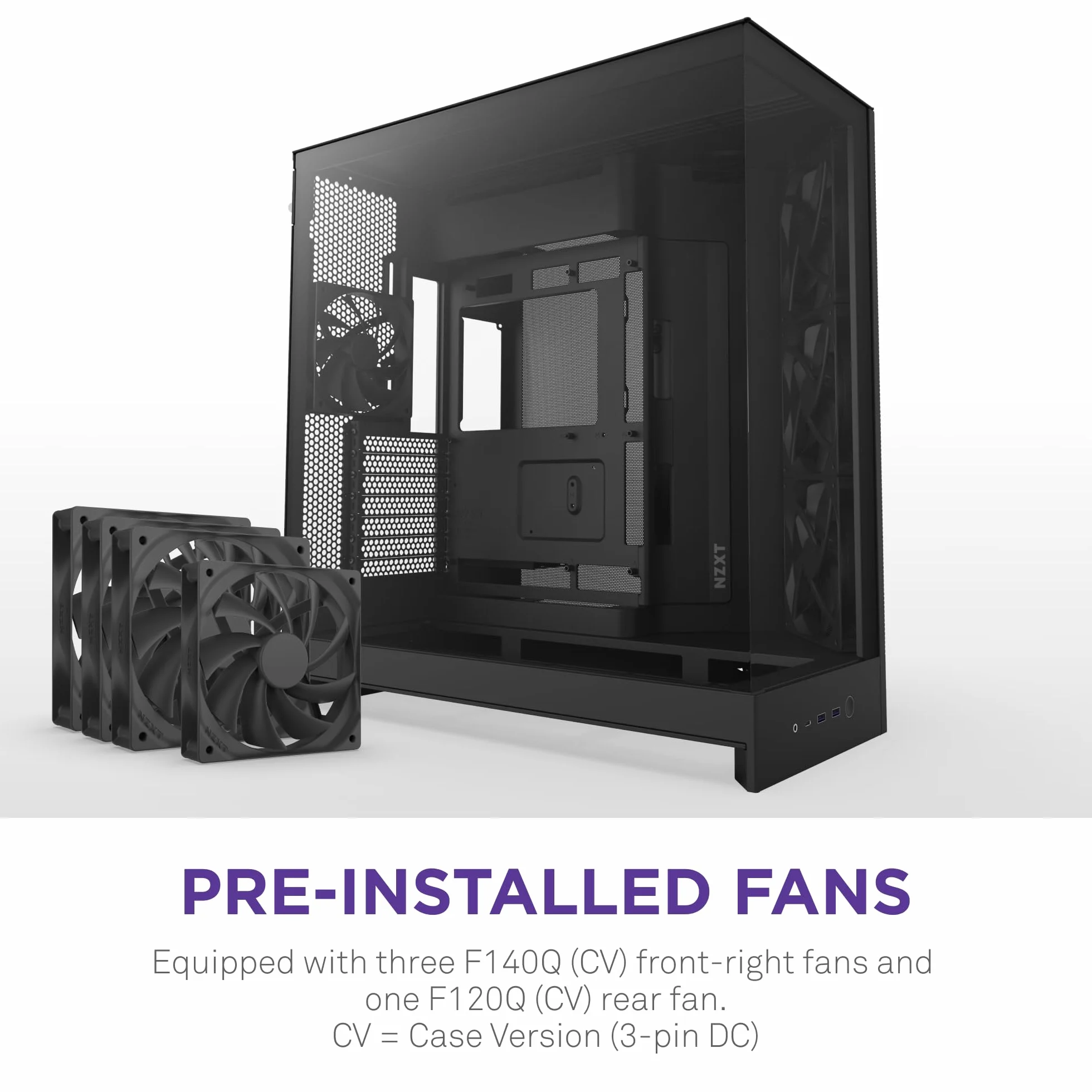 NZXT H9 Flow (2025) – Obudowa ATX mid-tower z podwójną komorą – 3 x 140 mm + 1 x 120 mm fan, chłodnica 420 mm, szkło hartowane, back-connect – Czarna