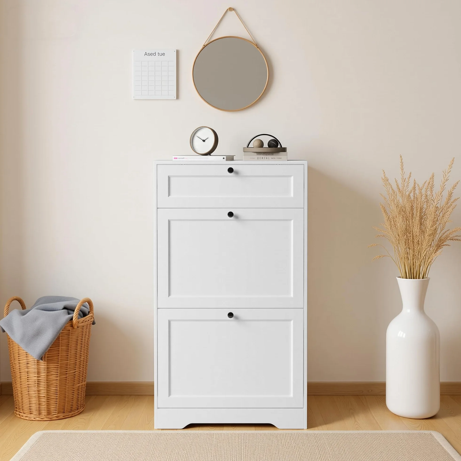 Szafka na buty Xbro 60x24x102 cm biała MDF z szufladą i drzwiami