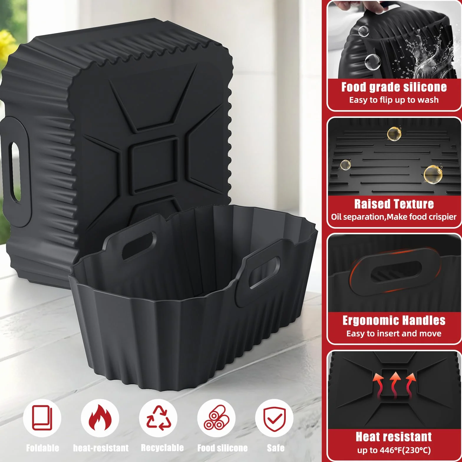 Silikonowa akcesoria frytkownicy do Philips - 2 szt. wkłady do Airfryer Dual Basket 3000 (NA350/00) i Steam Airfryer 5000 (NA550/00) | Kompatybilne wkłady silikonowe 9L