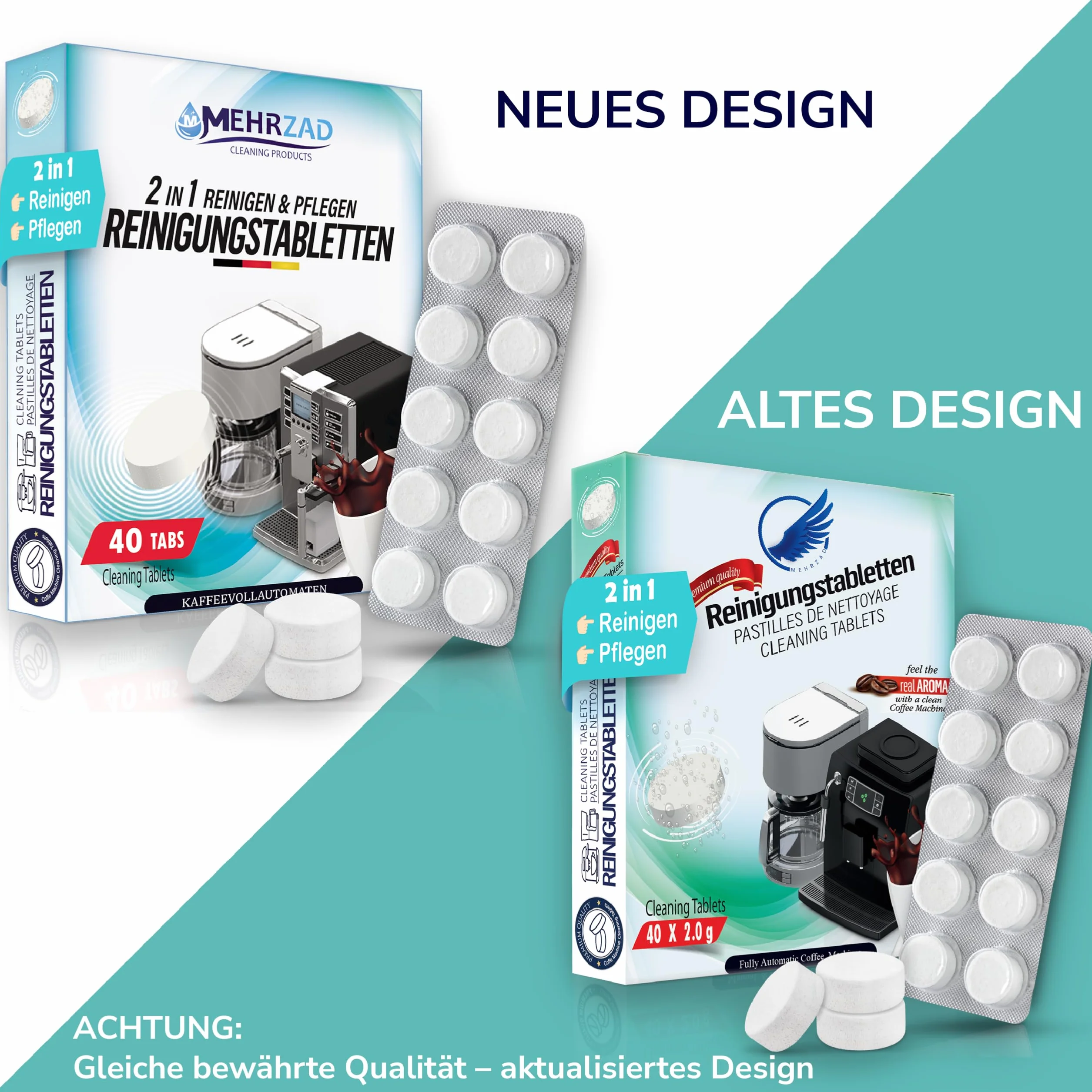 Tabletki czyszczące do ekspresu do kawy, kompatybilne i przetestowane dla Siemens EQ-Series i Krups, 40 x 2 g, przyjazne dla środowiska, bardzo mocna formuła czyszcząca „Made in Germany”