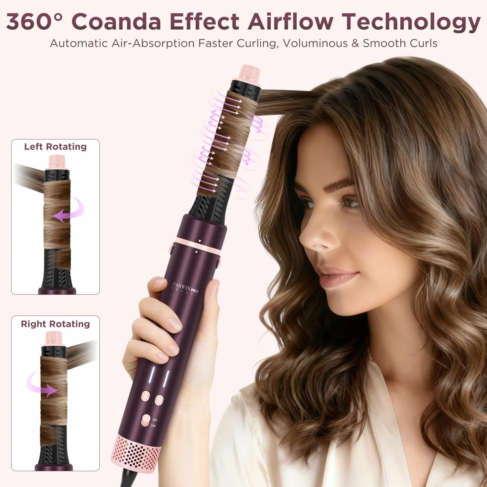 PARWIN PRO BEAUTY MaxAIR 2.0 Airstyler, 7 w 1, zestaw do stylizacji włosów, automatyczne zwijanie, lokówka, prostownica, suszarka do włosów, szczotka do włosów, do stylizacji, wygładzania, z torbą