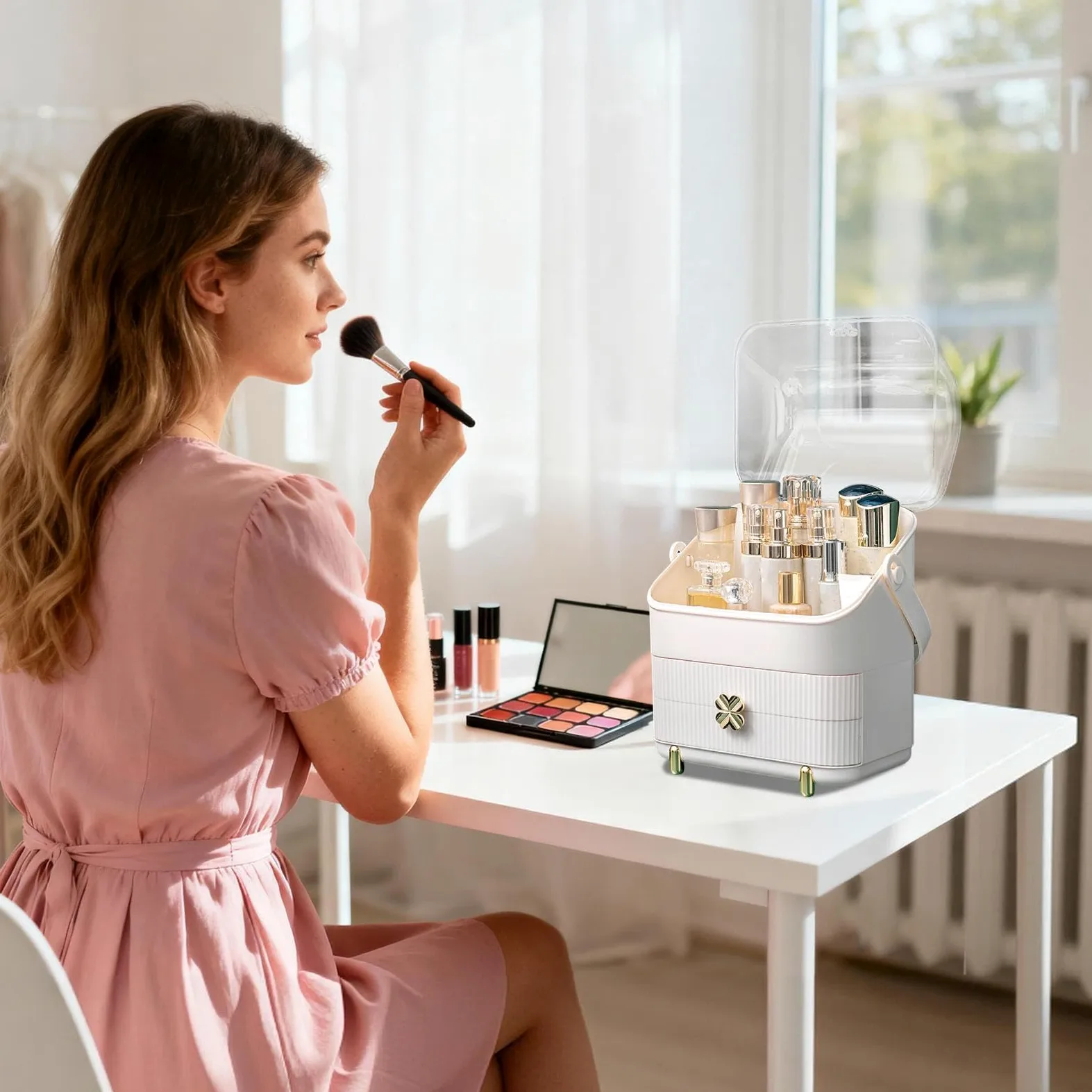 Organizer Do Makijażu Na Blat Pojemnik Na Perfumy I Pędzle | Organizer Na Kosmetyki Z Przezroczystą, Wodoszczelną I Pyłoszczelną Pokrywą Do Zlewu Narożnika Toaletki Stołu Biura Łazienki