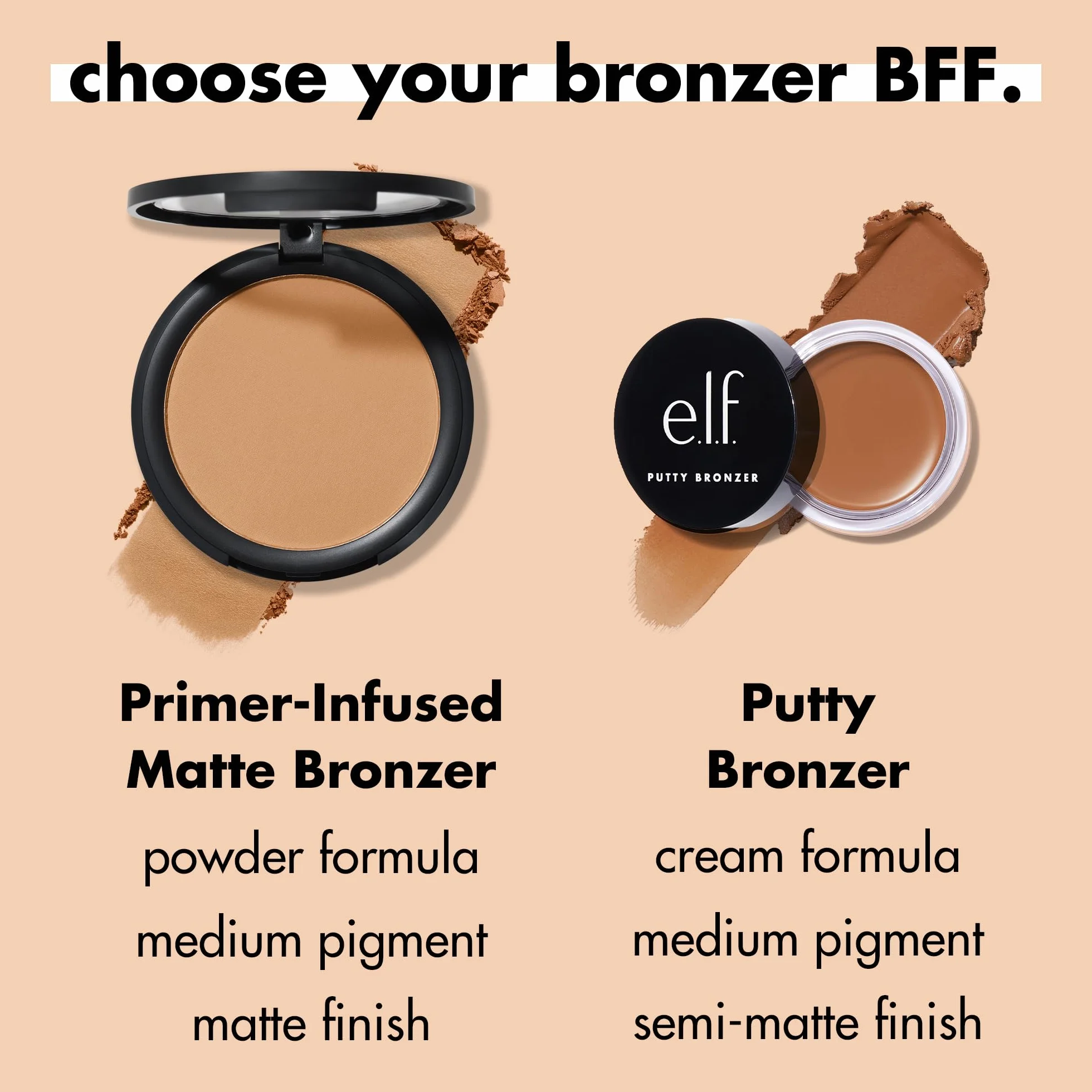e.l.f. Primer-Infused Bronzer, długotrwały i odporny na budżet makijaż, lekki i składany, gładki i łatwy w użyciu, wegański i nietestowany na zwierzętach, Tan O' Clock