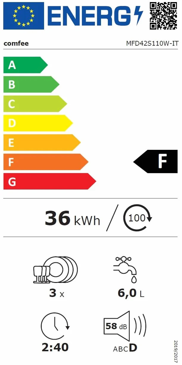 COMFEE' Mfd42S110W-It zmywarka wolnostojąca 7 programów dotyk sterowania LED opóźniony start biały