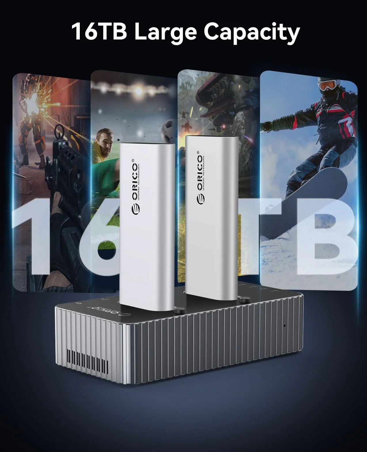 ORICO M.2 NVMe SSD Clone Stacja dokująca, 40 Gbps M2 NVMe SSD Cloner Dock, Dual Bay M.2 NVMe SSD stacja dokująca z wentylatorem, obsługuje klonowanie offline, kompatybilna z NVMe SSD 2230/2242/2260