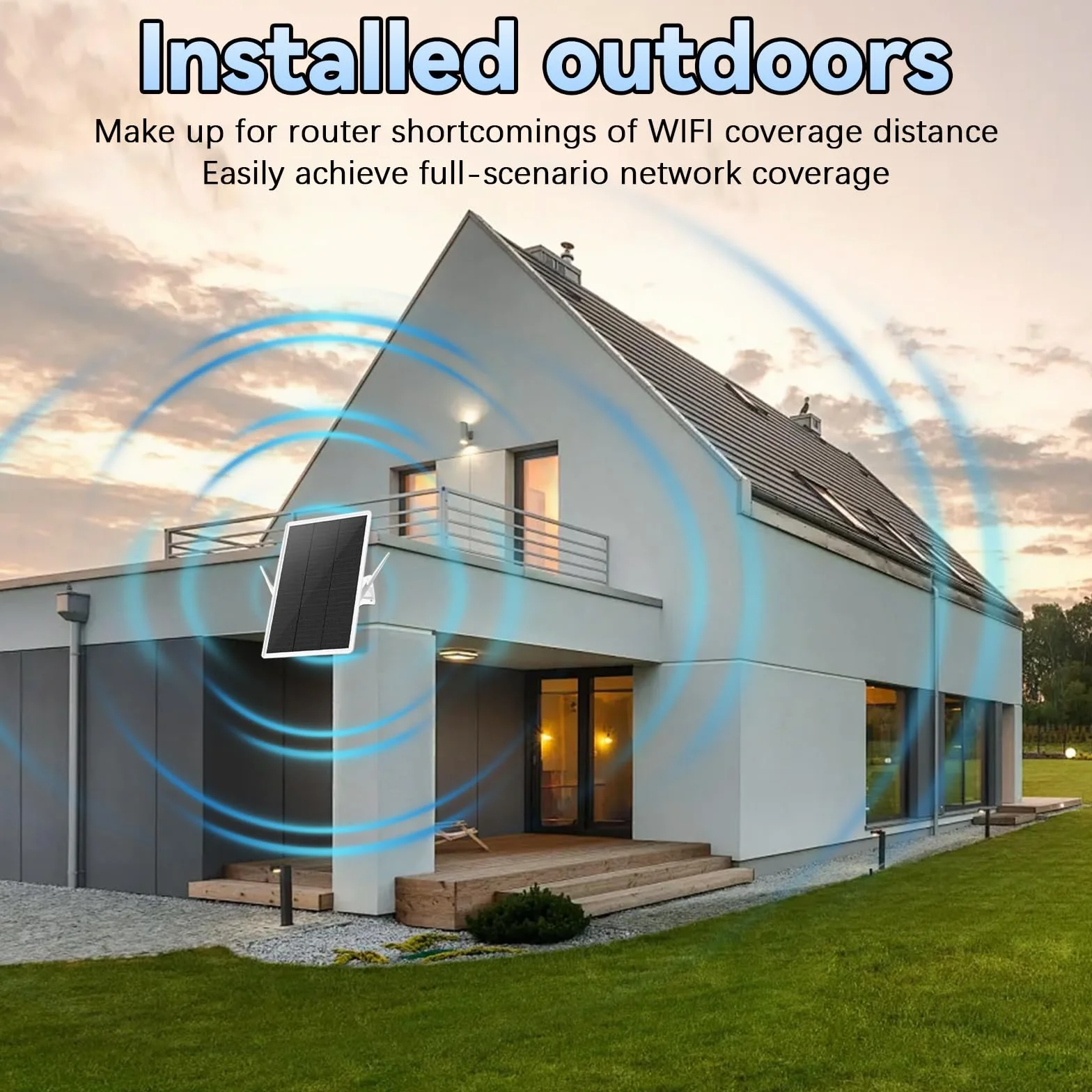 Wzmacniacz Wi-Fi Repeater zewnętrzny akumulator solarny, Wi-Fi Booster WiFi Range Extender zasięg do 100 m, wzmacniacz Wi-Fi 2,4 GHz z 300 Mbit/s, punkt dostępu Wi-Fi, kompatybilny z urządzeniami 2,4