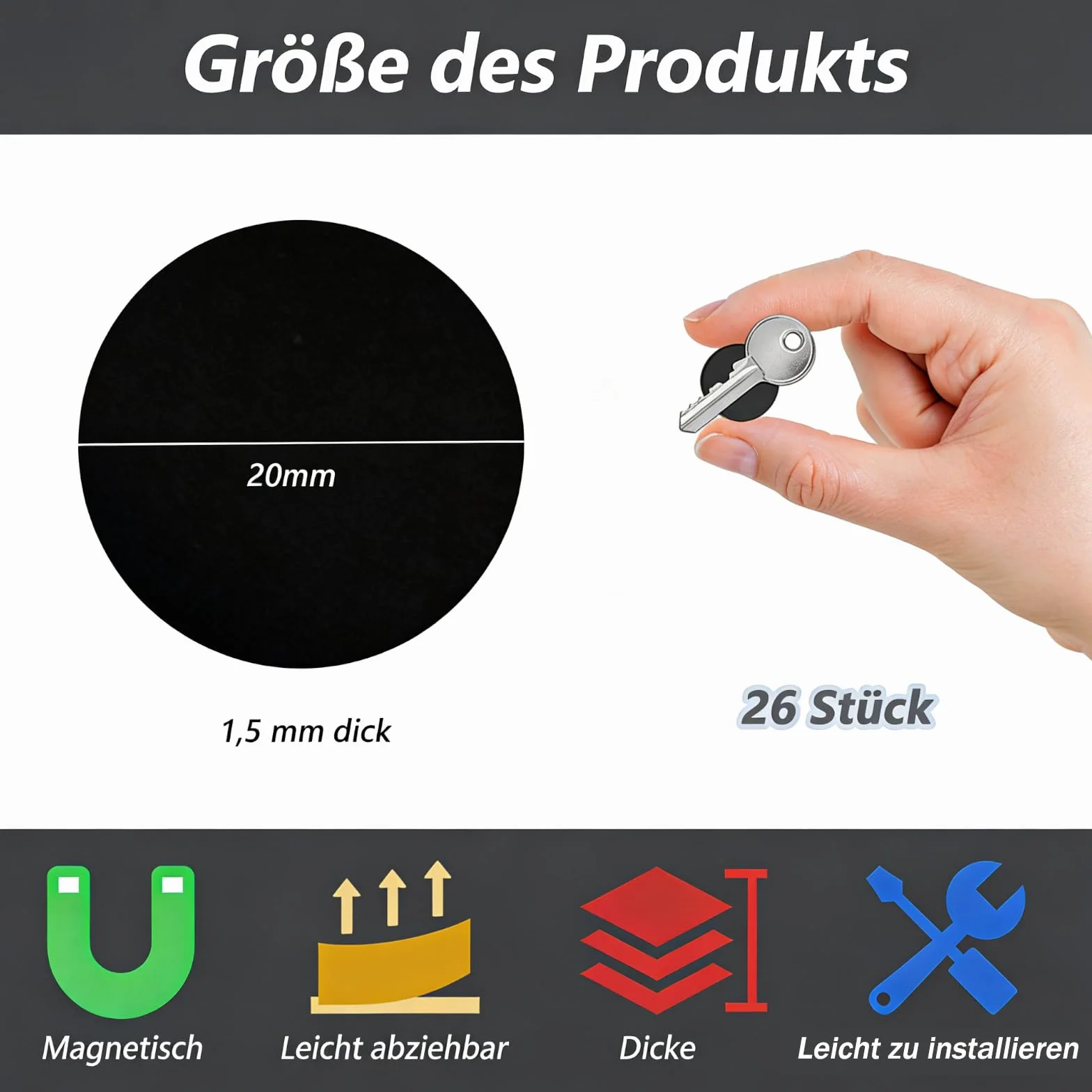 26 sztuk okrągłych płytek magnetycznych, samoprzylepnych, 20 mm, taśmy magnetyczne, samoprzylepne naklejki magnetyczne, magnesy do klejenia, samoprzylepne magnesy na lodówkę, magnesy tablicowe