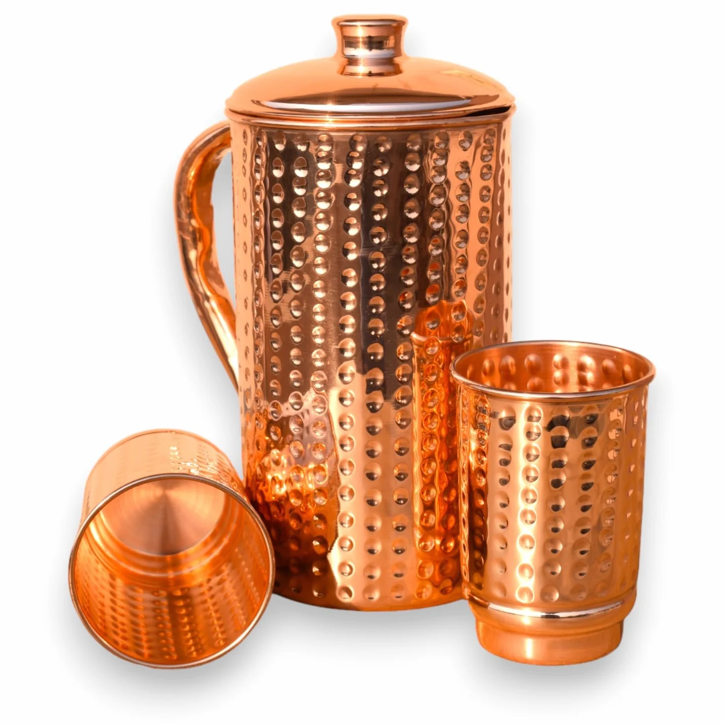 Miedziany dzbanek na wodę 150 ml z 2 kubkami