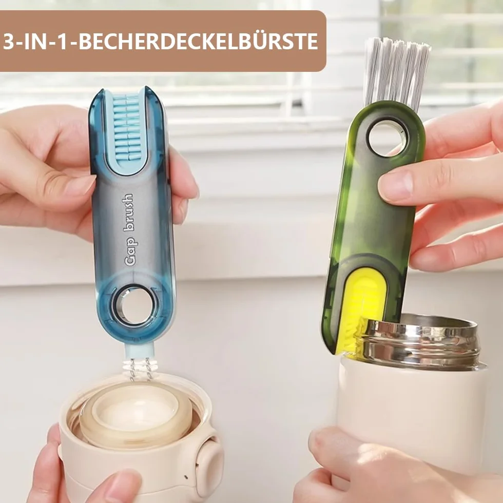 3 sztuki 3-w-1 wielofunkcyjne silikonowe szczotki do czyszczenia butelek, pokrywek kubków i słomek | Szczotka do czyszczenia szczelin do termosów, butelek na napoje i pokrywek kubków (zielona