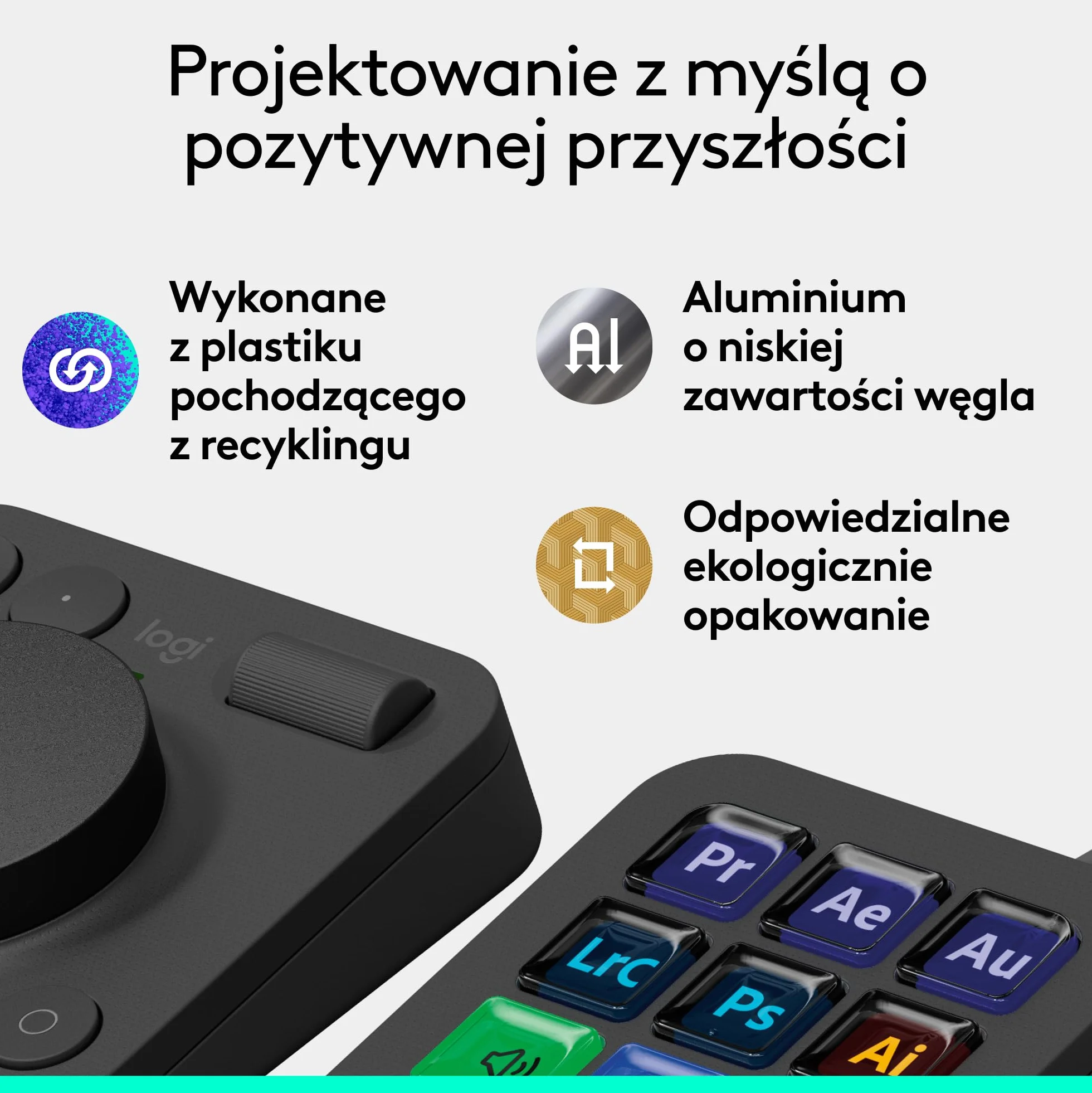 Logitech MX Creative Console, programowalna klawiatura keypad z 9 klawiszami LCD z programowalnymi napisami i pokrętłem sterowania do projektowania graficznego, edycji wideo, fotografii - Grafit