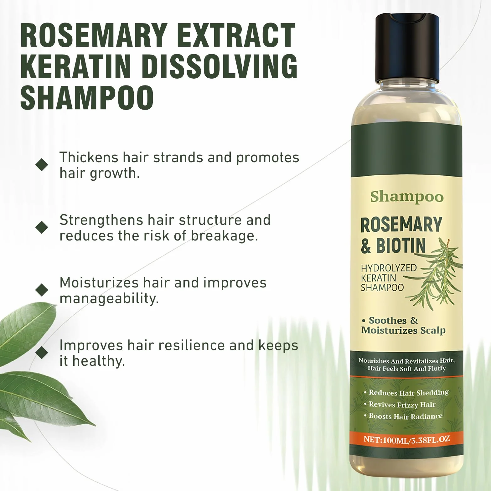2 × 100 ml szampon rozmarynowy do wypadania włosów, szampon rozmarynowy z hydrolizowaną keratyną, szampon pielęgnujący inspirowany naturalnymi roślinami do codziennego czyszczenia, do delikatnych