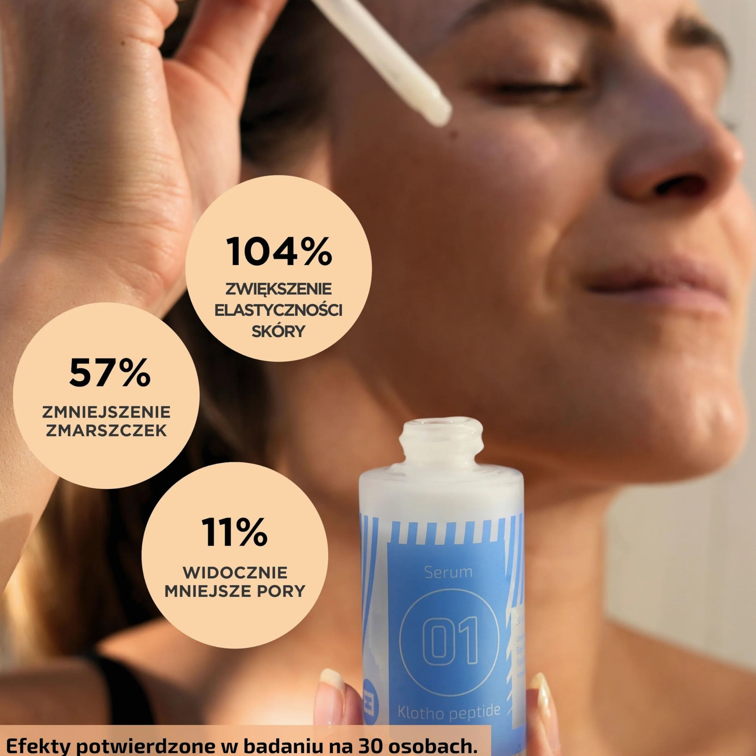 EiE 01 Serum do twarzy z peptydem Klotho – przeciwstarzeniowe i wygładzające z kwasem hialuronowym i retinolem – na zmarszczki i linie mimiczne – wegańskie, bezzapachowe, wyprodukowane w Szwecji 30 ml