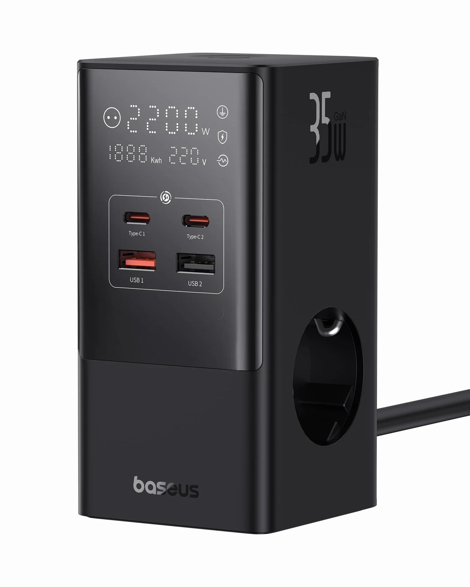 Baseus Listwa zasilająca USB C 35W Ładowarka GaN5 Gniazdo trójdrożne z włącznikiem, 3 AC + 2 USB C + 2 USB A, przenośna ładowarka PD do MacBooka, iPada, iPhone'a 15/14/13/12, Galaxy, gier, domu, biura