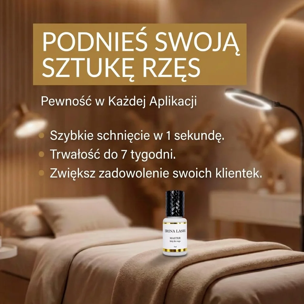Klej do rzęs Master Volume, atest higieniczny, szybkoschnący 1 s, utrzymuje się do 7 tyg., 5 ml czarny, do przedłużania rzęs - Irina Lash