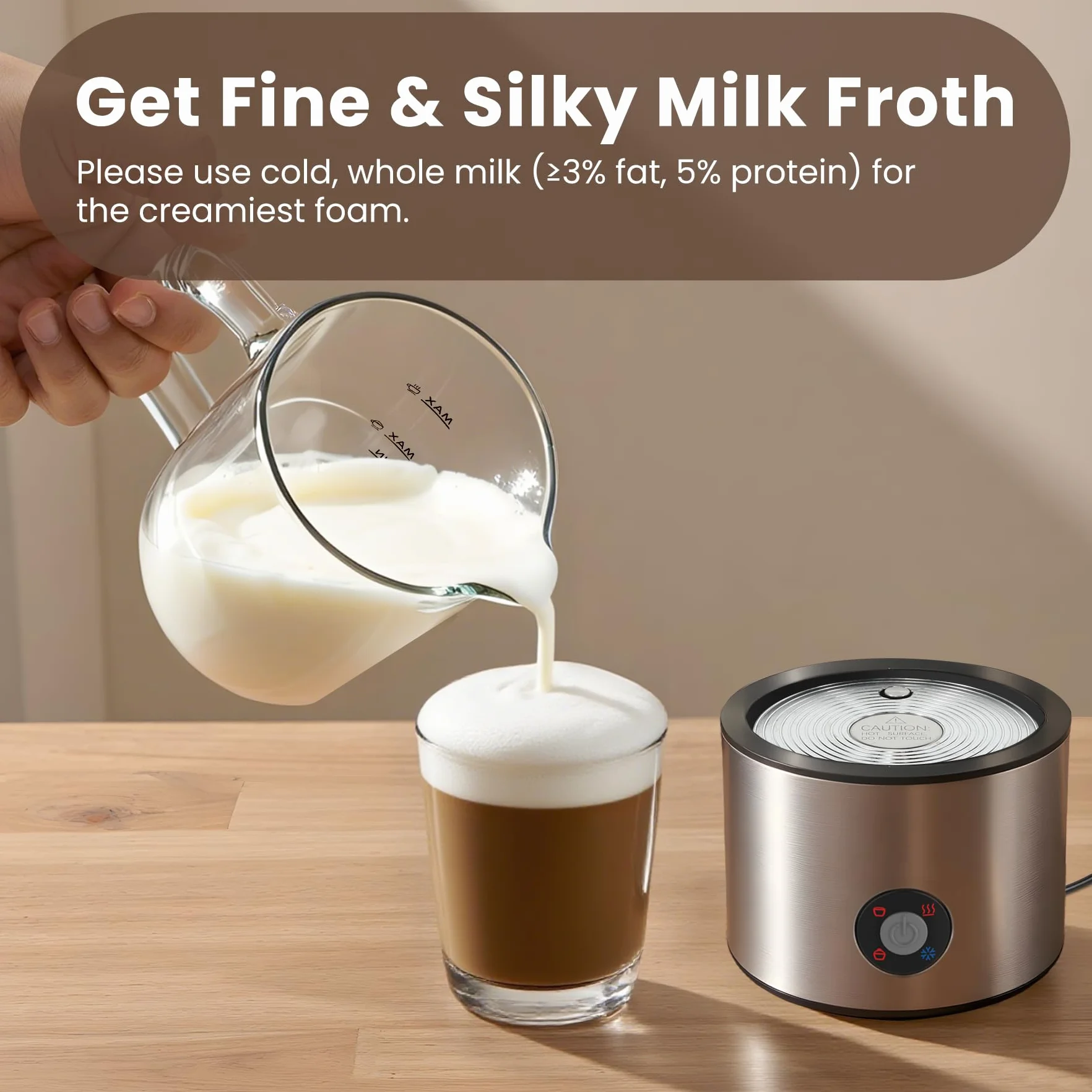 Spieniacz do mleka 4 w 1 500 ml z dzielonym wzorem, automatyczny, szklany kubek do cappuccino