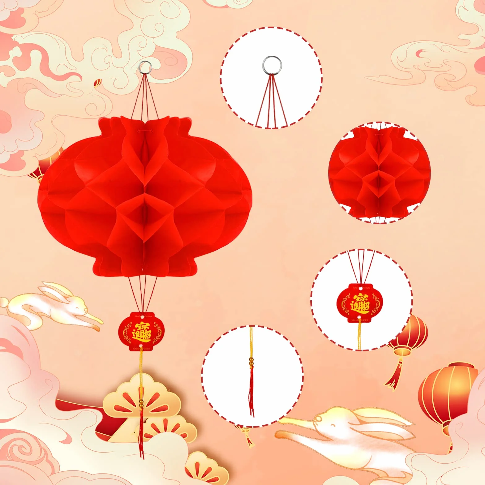 TOYMIS 10 sztuk Czerwone Chińskie Lampiony Ozdoby 40 x 20cm, Red Paper Lanterns “Fu” Dekoracja Festiwalowa na Chiński Nowy Rok Dekoracja na Festiwal Wiosenny