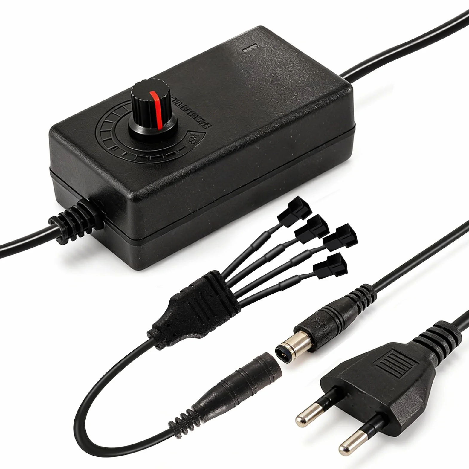 4-pinowe sterowanie wentylatorem PWM z kablem rozgałęźnikowym 1 na 4 - kontroler wentylatorów, regulator PWM - 100–240V AC do 3–12V DC, ręczna regulacja prędkości dla PC, urządzeń