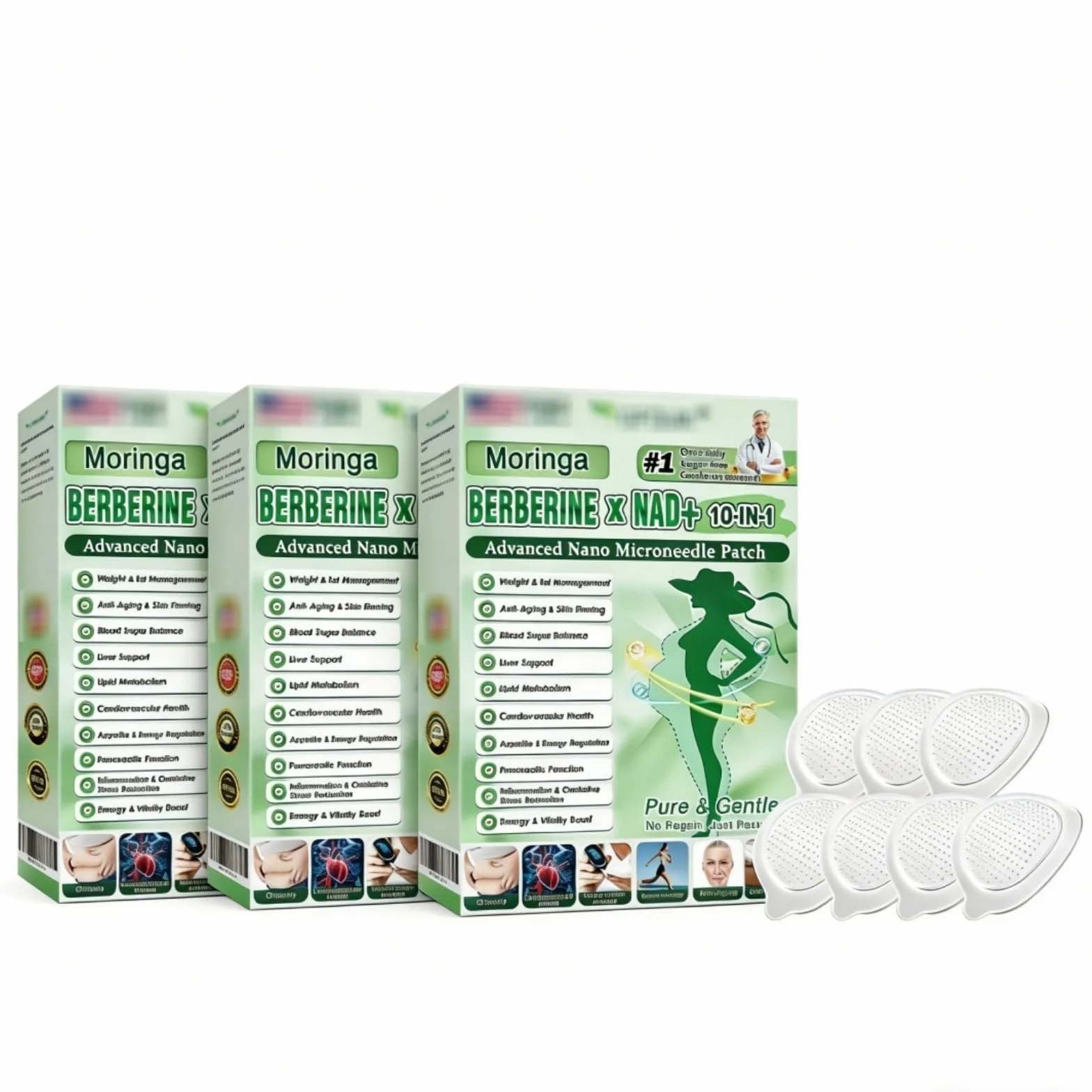 Plaster Nano Microneedle odchudzający, Moringa 10 w 1, naturalne składniki, codzienne plastry do ciała, ultracienkie i niewidoczne ukierunkowane działanie dla mężczyzn i kobiet