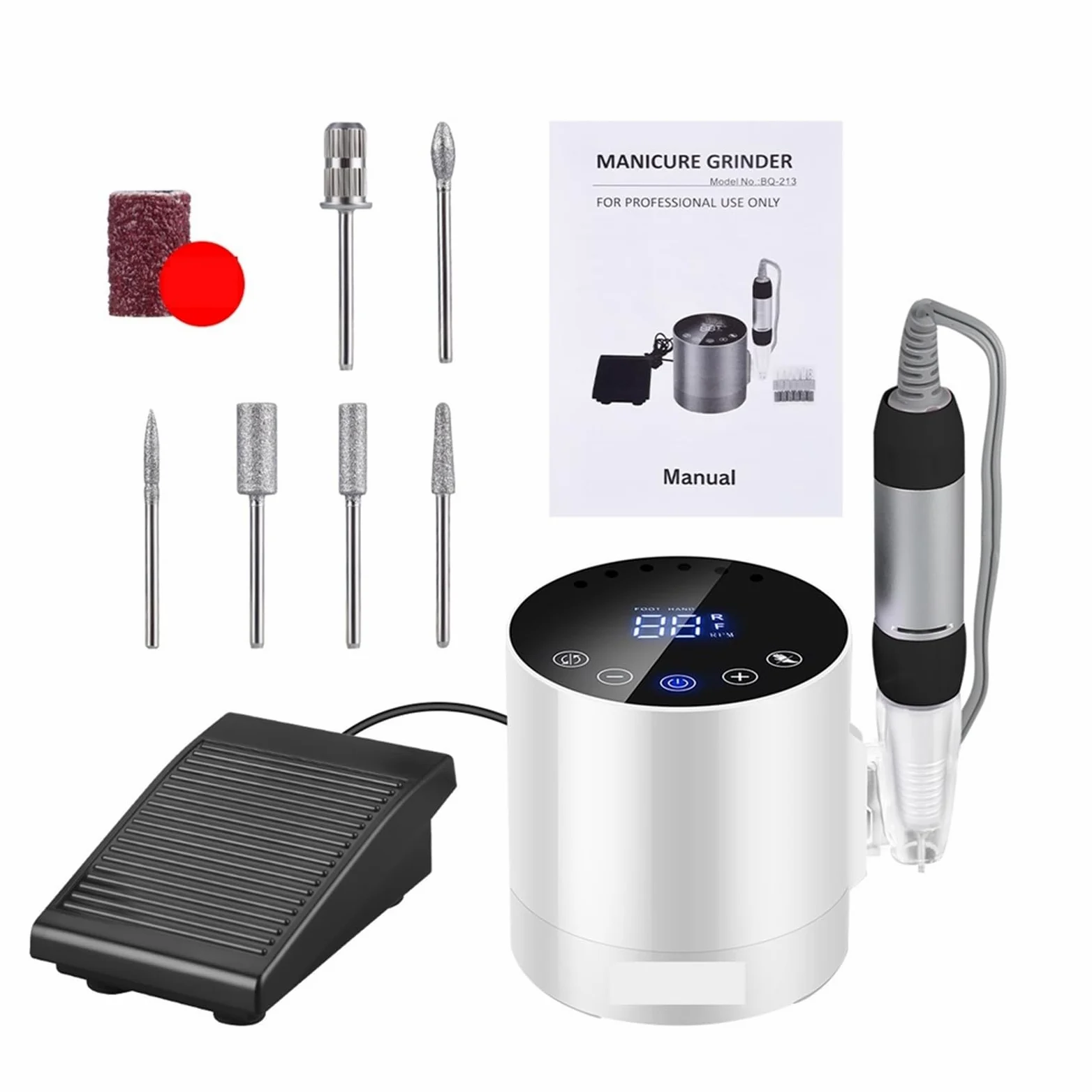 Frezarka do paznokci, 35000RPM wiertarka do paznokci, wyświetlacz LED elektryczna szlifierka do paznokci, regulowana prędkość młyn do Manicure z pedałem narzędzie do paznokci