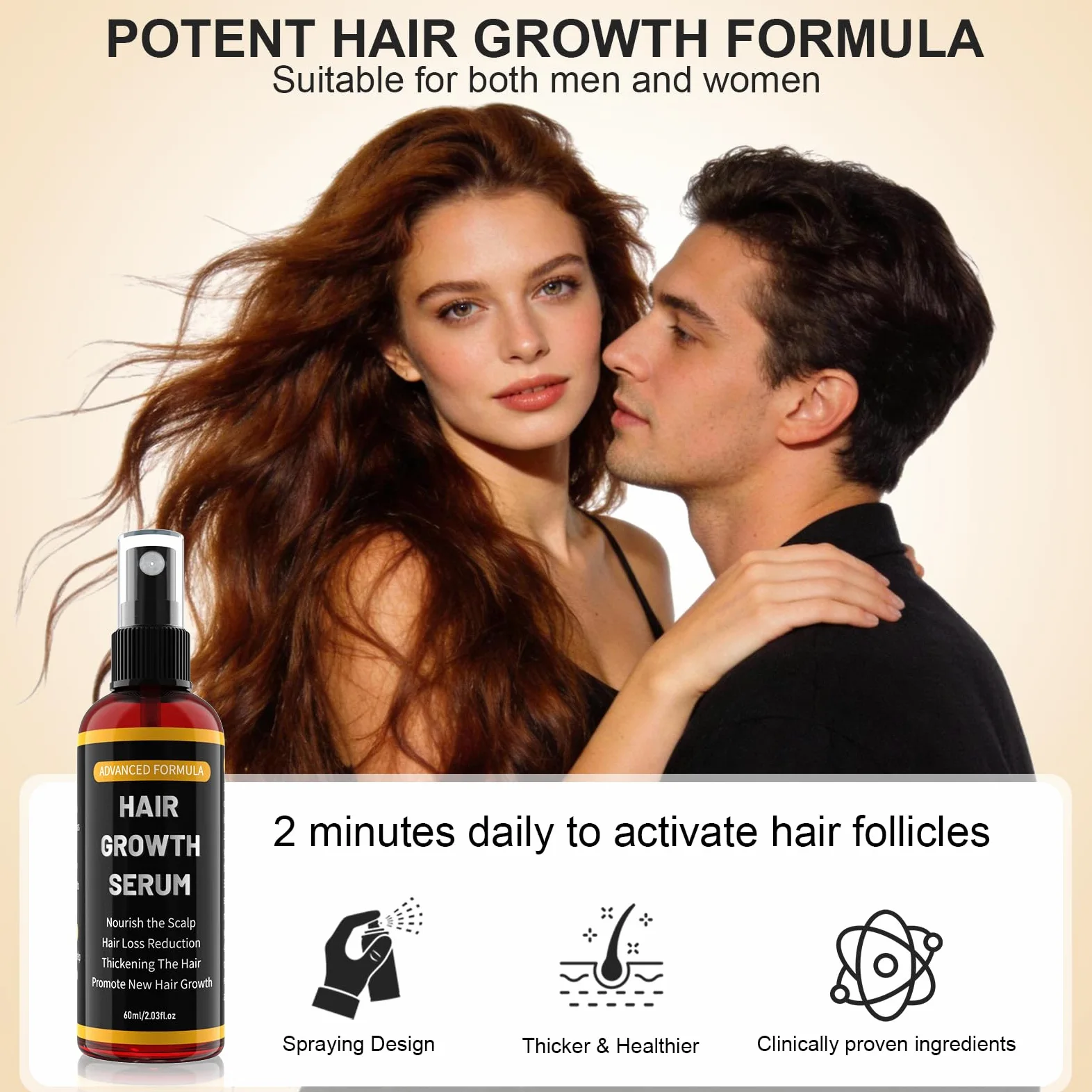 Hair Growth Serum naturalna pielęgnacja włosów do skóry–3x60ml | z olejkiem rozmarynowym,olejem rycynowym i biotyną serum do włosów przeciw wypadaniu włosów dla mężczyzn i kobiet