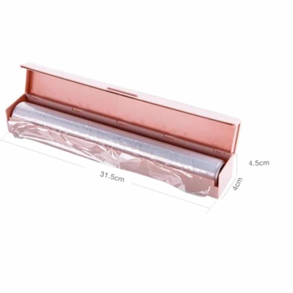 Plastikowy dozownik wielokrotnego użytku, pojemnik do przechowywania w gospodarstwie domowym, tylny magnes, nóż do folii samoprzylepnej, narzędzia kuchenne do papieru woskowego, folia aluminiowa (biały)