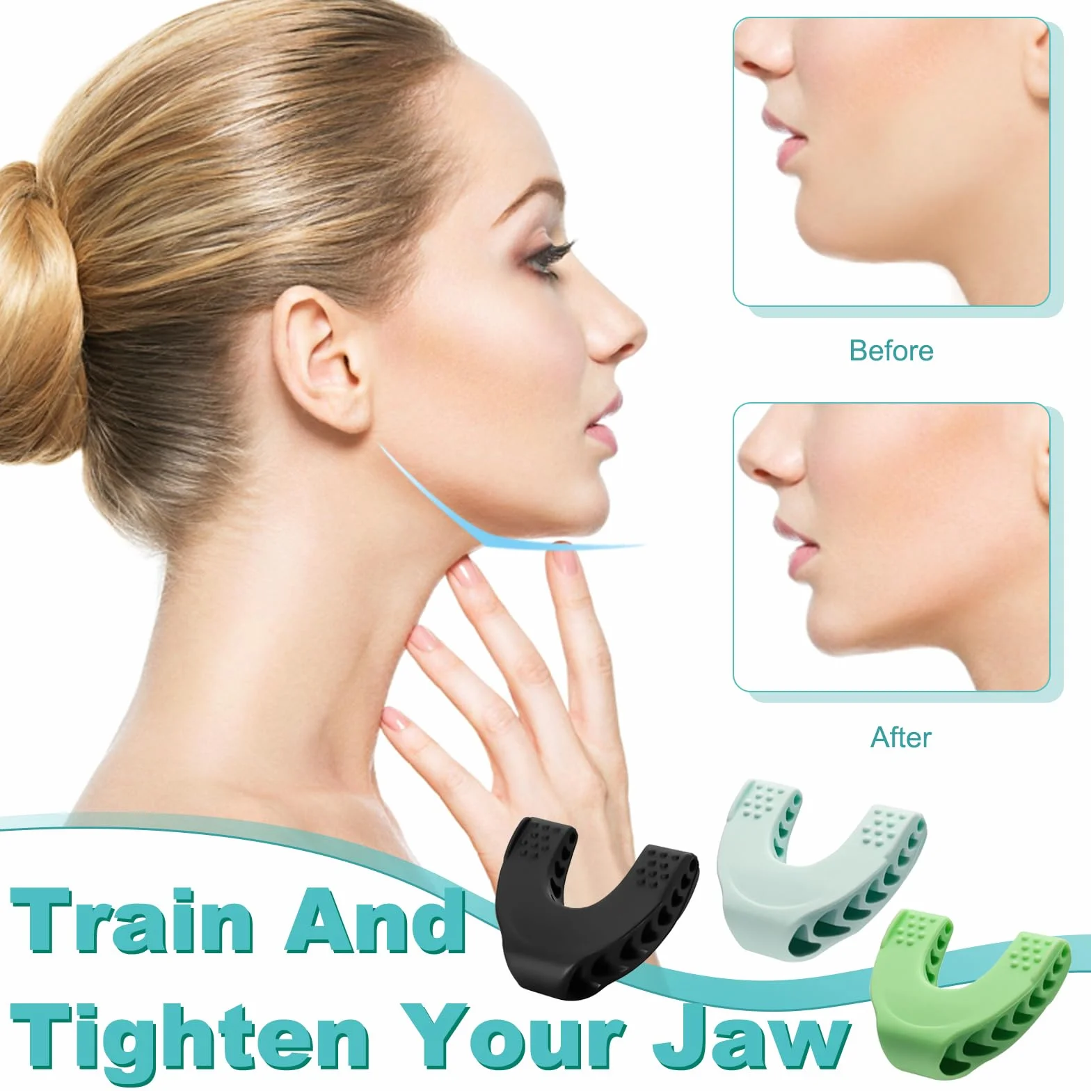 Jawline Trainer 3 sztuki Jaw Trainer, trenażer szczęki dla mężczyzn i kobiet, trener szczęk, trener mięśni szczęki dla szczęk, poprawa linii szczęki, trening szczęki