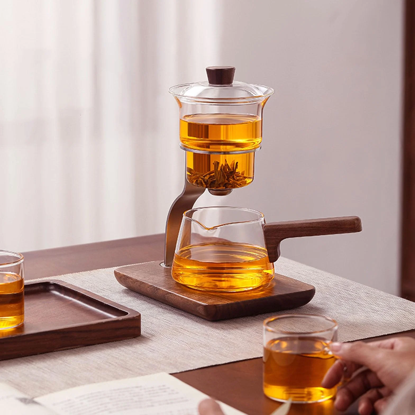 Szklany Zestaw do Herbaty Automatyczny 350 Ml Obrotowy Dzbanek Magnetyczny