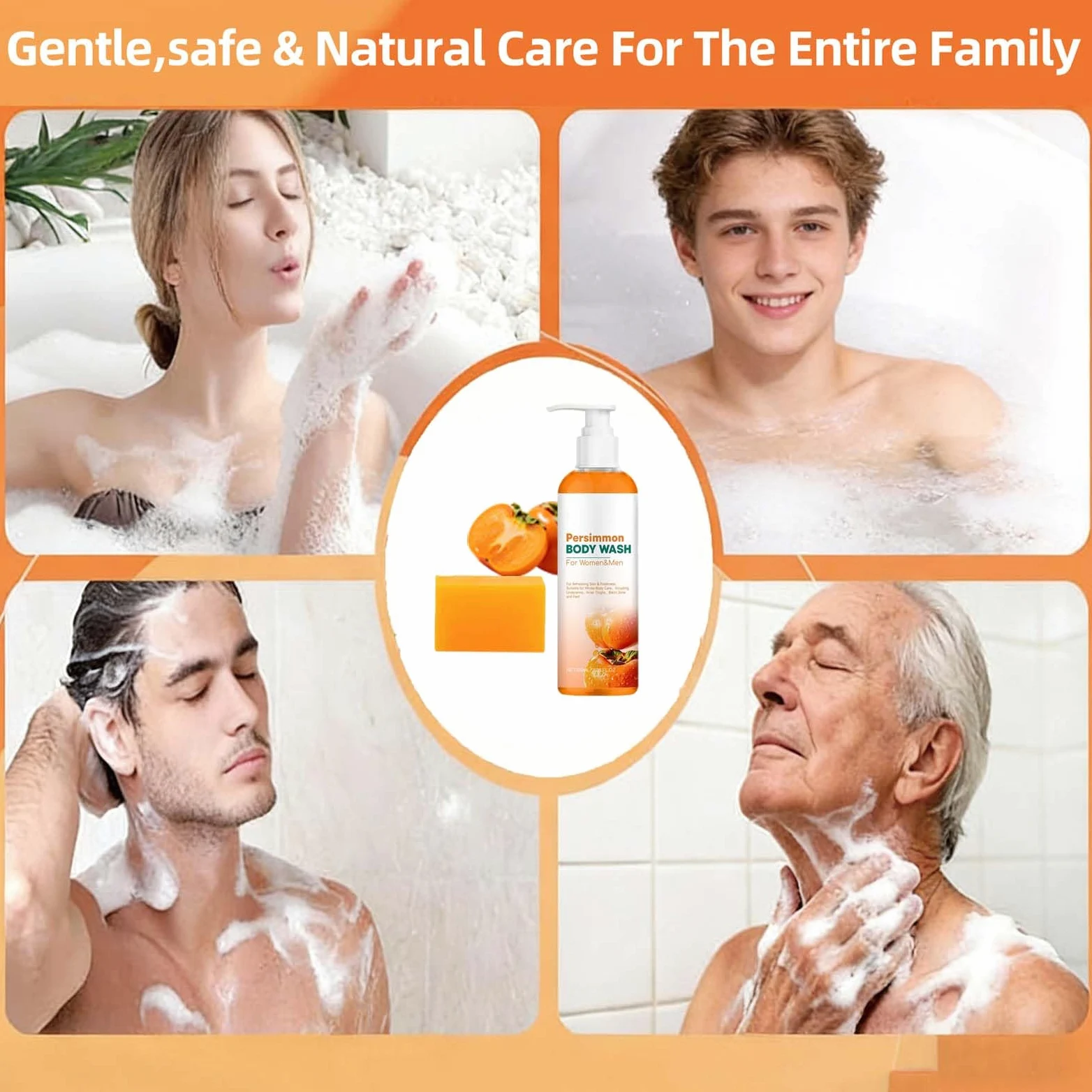 Mydło persimmon Bar Body Wash, naturalny zapach ciała, eliminuje starzenie się zapachów, dezodoryzuje i oczyszcza, delikatne czyszczenie, kontrola zapachu ciała, odświeżający ciało, długi (4 szt.)