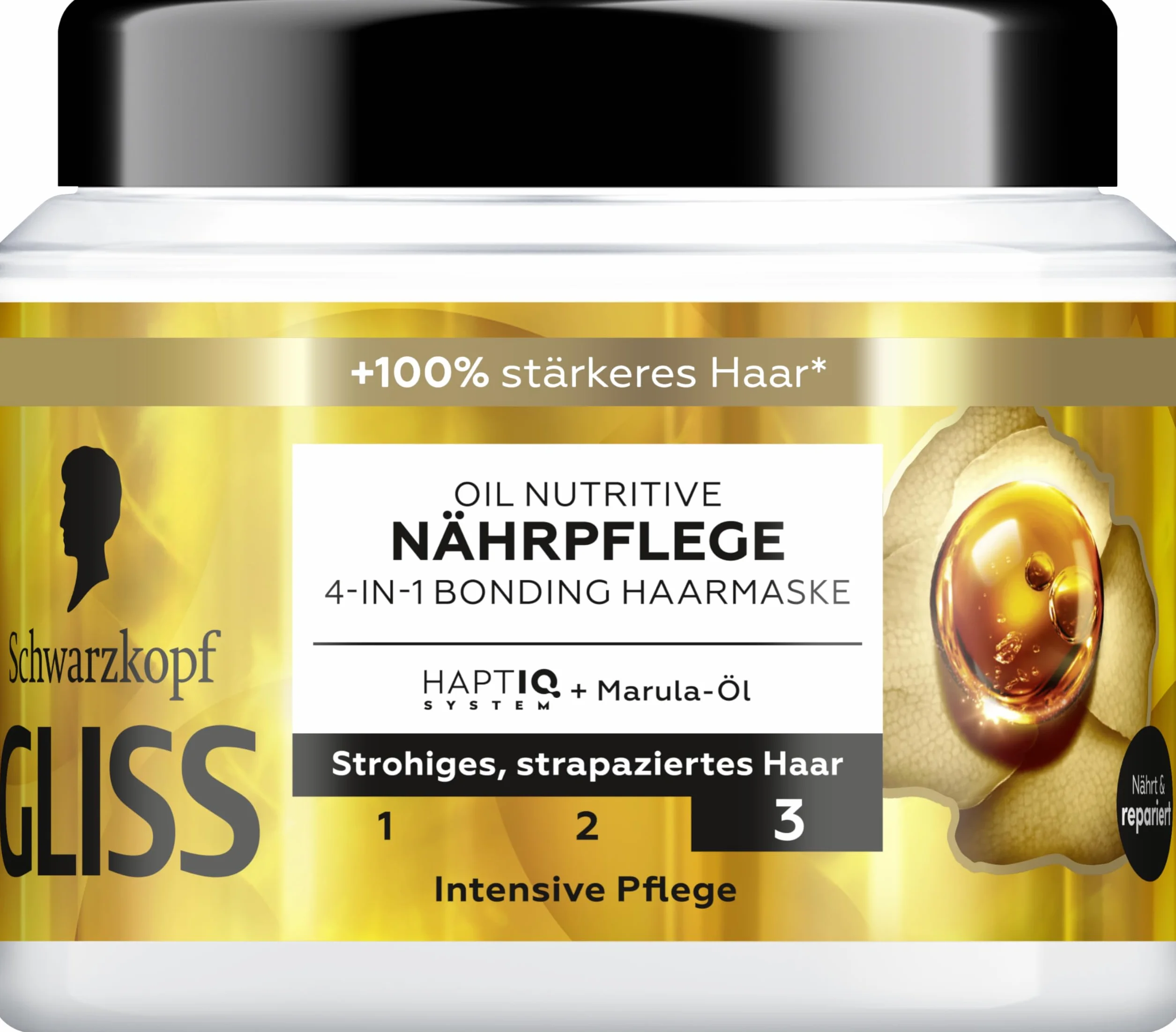 Gliss 4 w 1 kuracja odżywcza Oil Nutritive (400 ml), kuracja do włosów z systemem HAPTIQ i olejkiem Marula odżywia słomkowe, zniszczone włosy, maska do włosów zapewnia zmysłową elastyczność