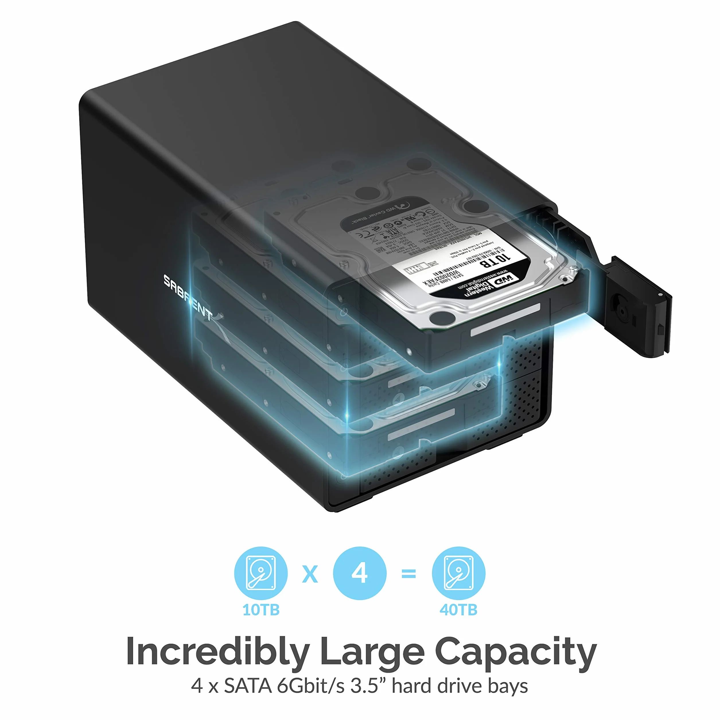 SABRENT 4-wnękowa stacja dokująca do dysku twardego, SSD HDD 2.5 3,5-calowa stacja dokująca SATA, zewnętrzna obudowa SSD, klonowanie offline, przełączniki ON/OFF, bez narzędzi, kable USB typu A i C w