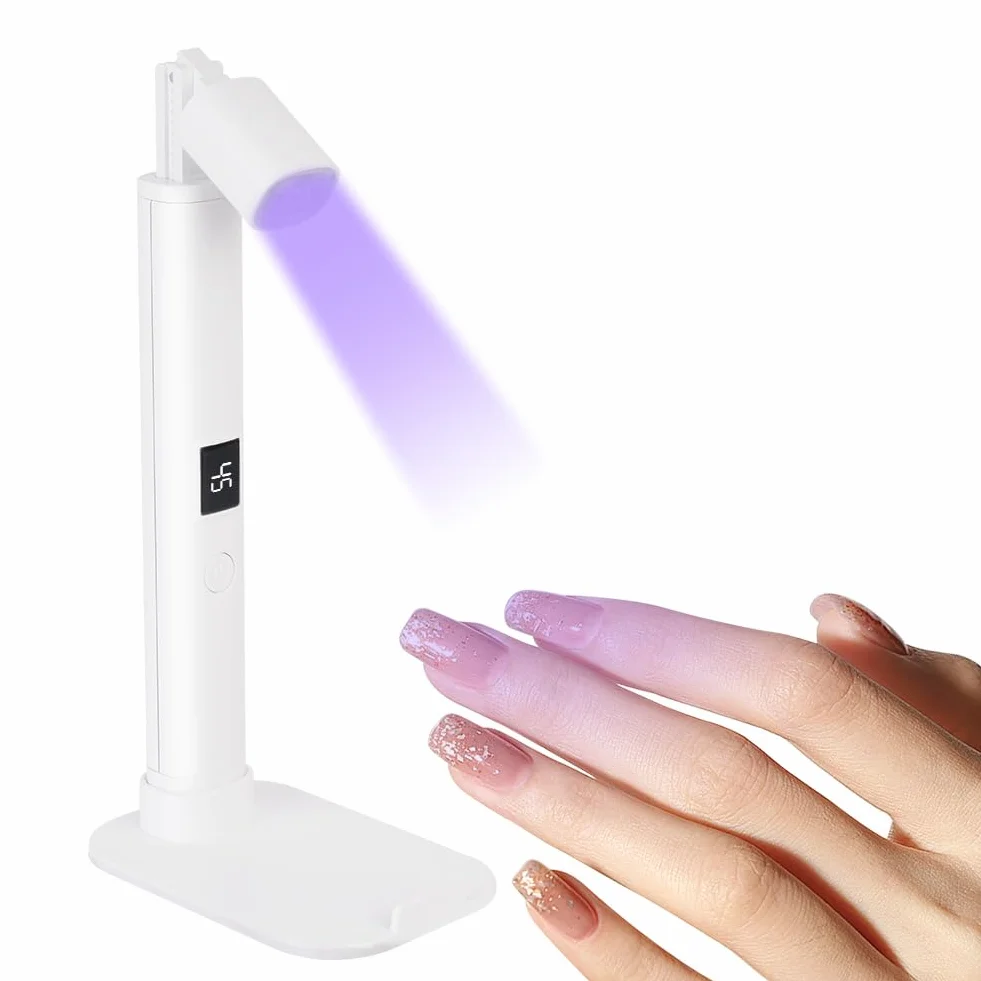 LOPHE Półtrwała lampa do paznokci, lampa UV LED do paznokci, akumulator suszarka do paznokci z 2 timerem 45/60S, do manicure, żel przedłużający żywica DIY zdobienia paznokci, uchwyt teleskopowy
